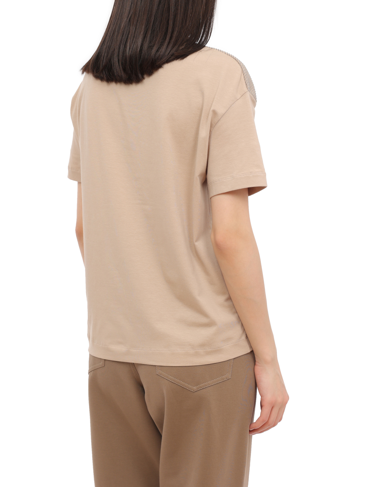 Футболка Brunello Cucinelli M0T18B1027 C8539 бежевая женская из хлопка — купить в интернет-магазине Verdistore