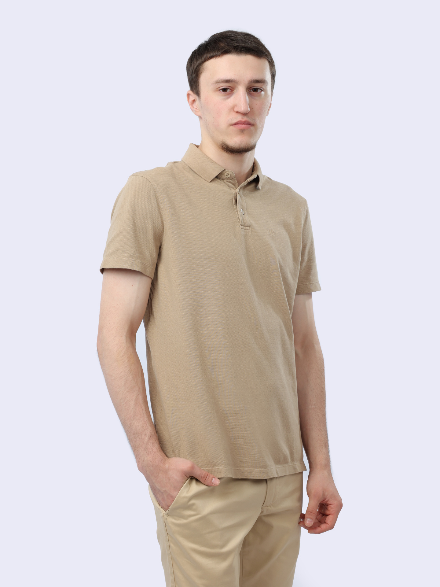 Поло Armani Exchange 3DZFAB ZJXUZ 1794 бежевое мужское из хлопка — купить в интернет-магазине Verdistore