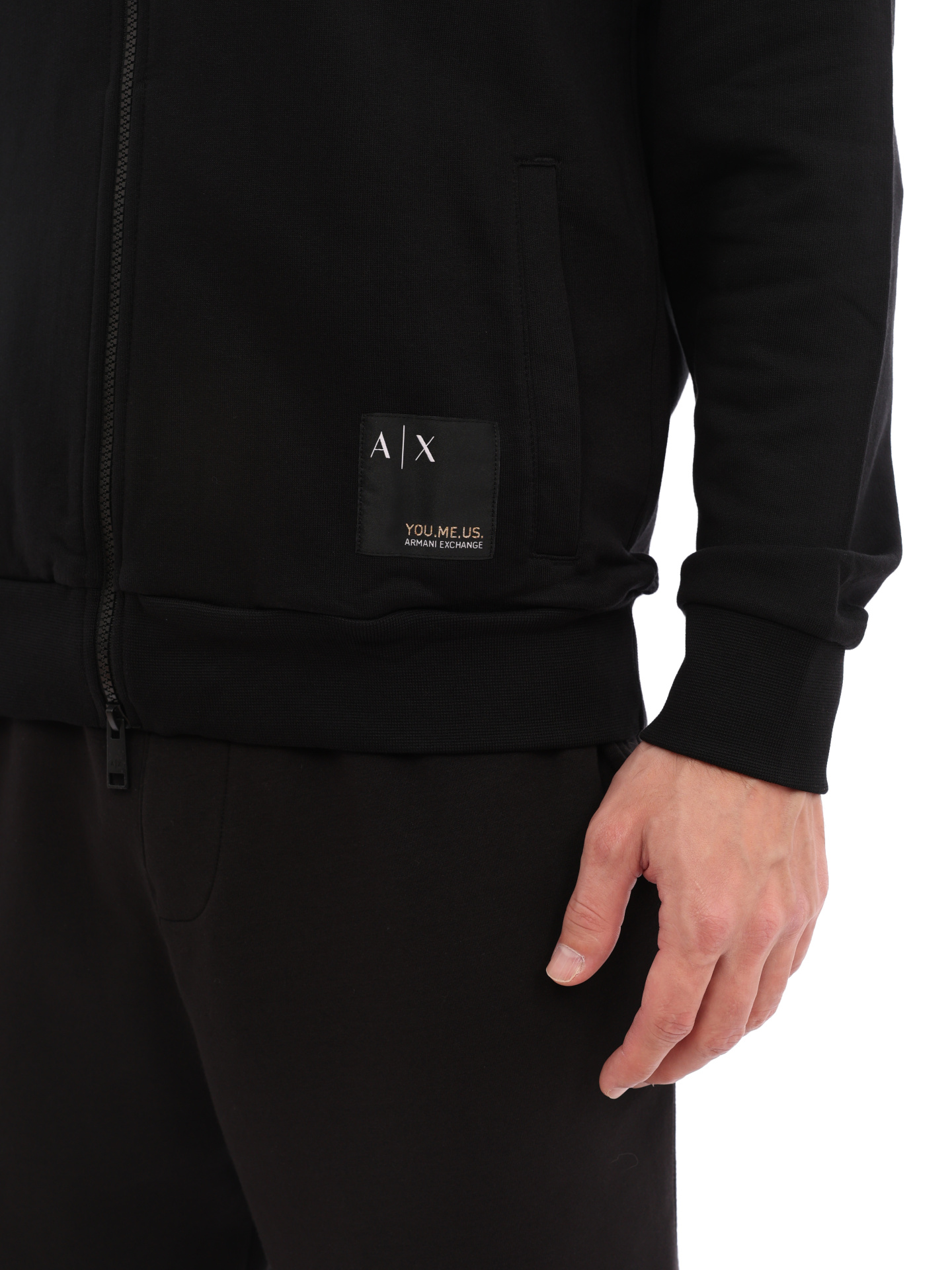Мастерка Armani Exchange 6LZMAW ZJFAZ 1200 черная мужская с капюшоном — купить в интернет-магазине Verdistore