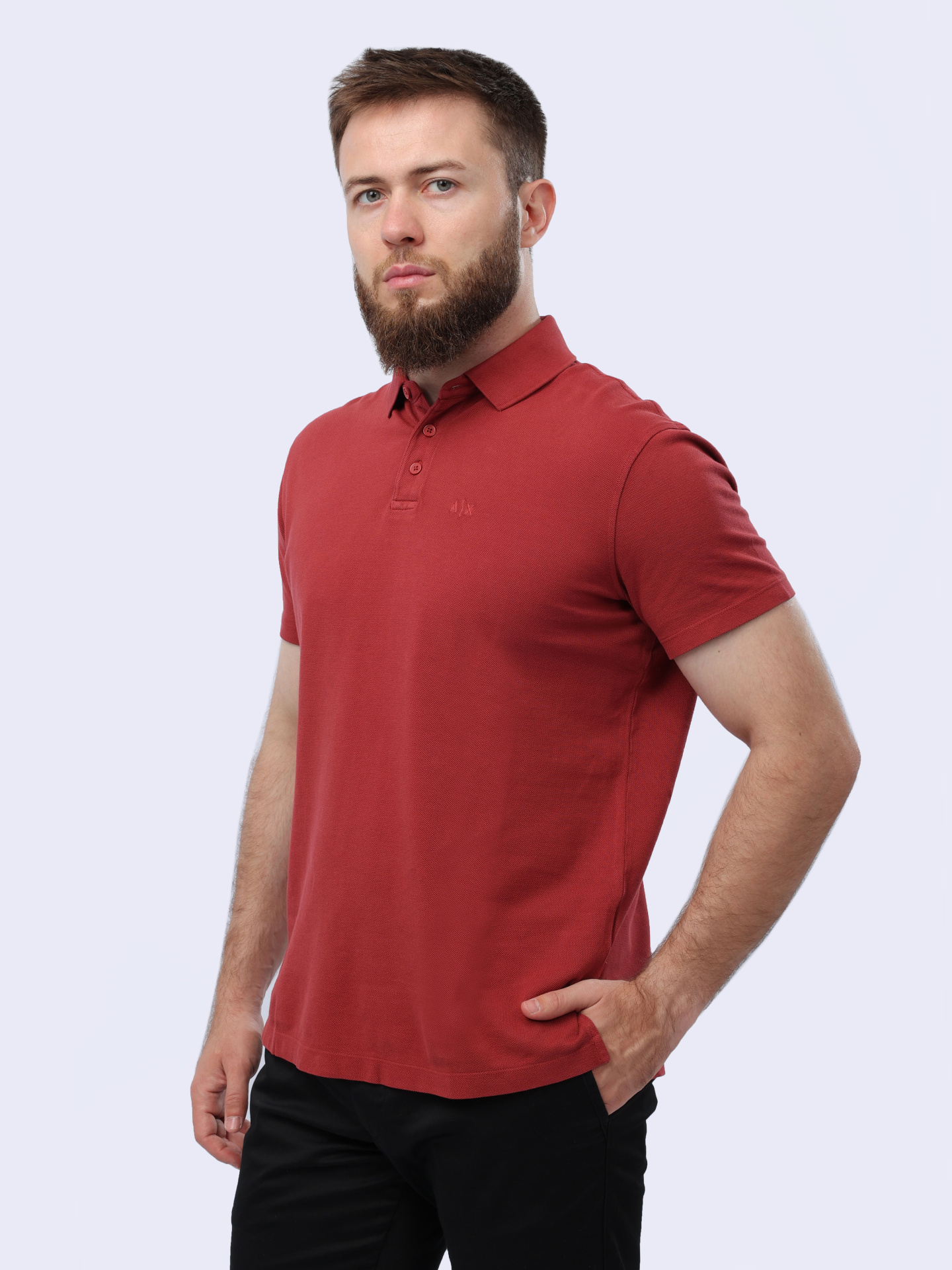 Поло Armani Exchange 3DZFAB ZJXUZ 14BM кирпичное мужское из хлопка — купить в интернет-магазине Verdistore