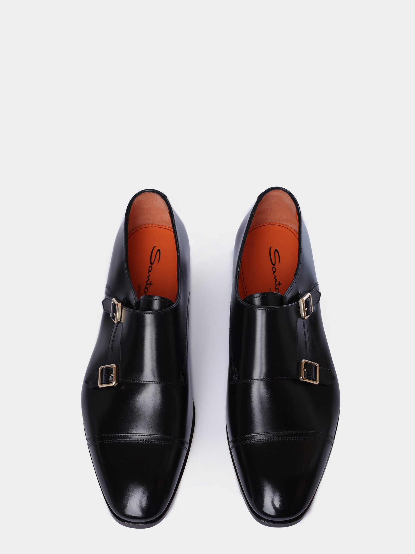 Монки Santoni MCAG19027JJ6BNTGN01 черные мужские из натуральной кожи с двумя пряжками — купить в интернет-магазине Verdistore