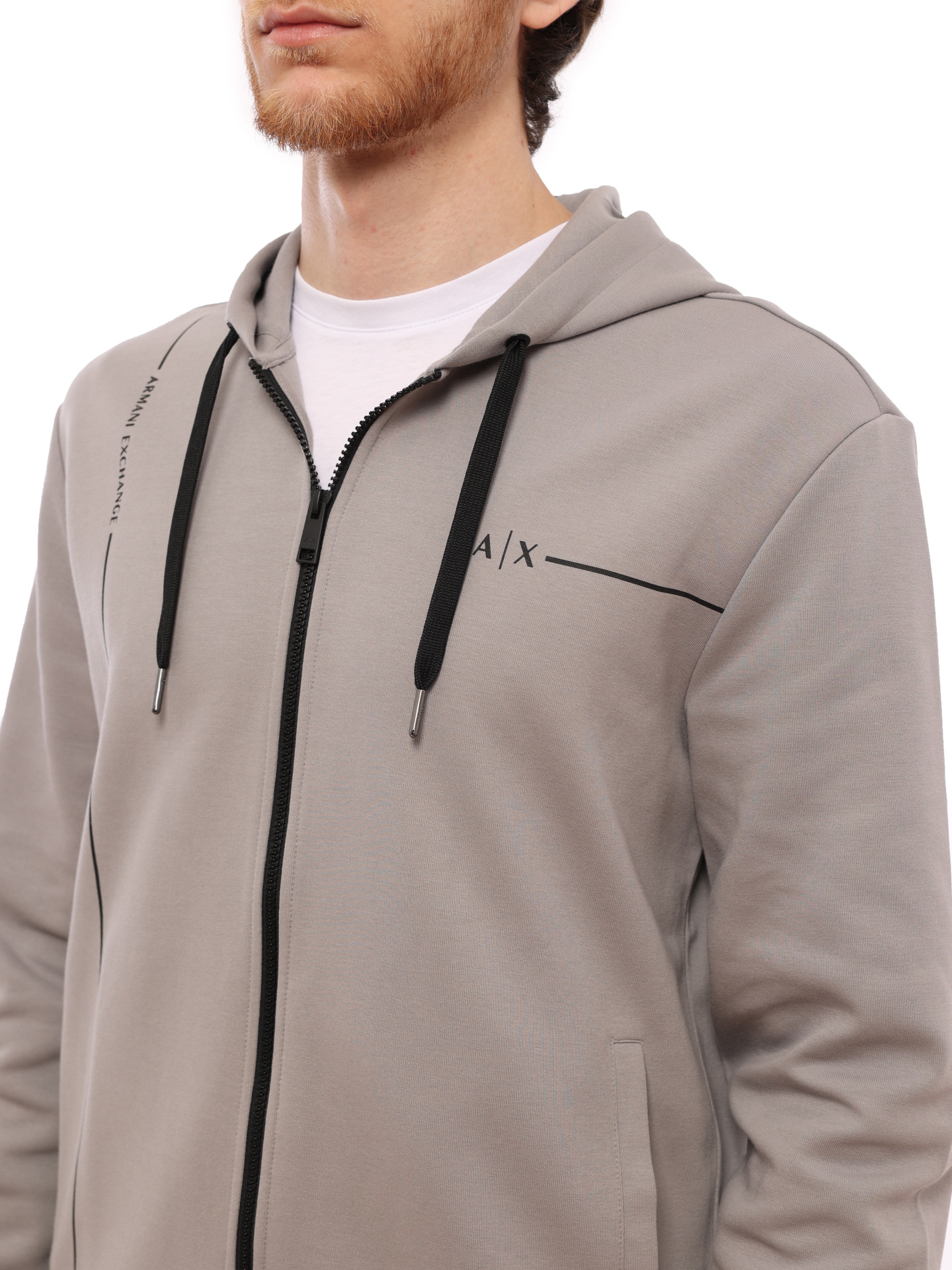 Спортивная куртка Armani Exchange 3RZMBB ZJCAZ 1913 серая мужская с контрастной полосой — купить в интернет-магазине Verdistore
