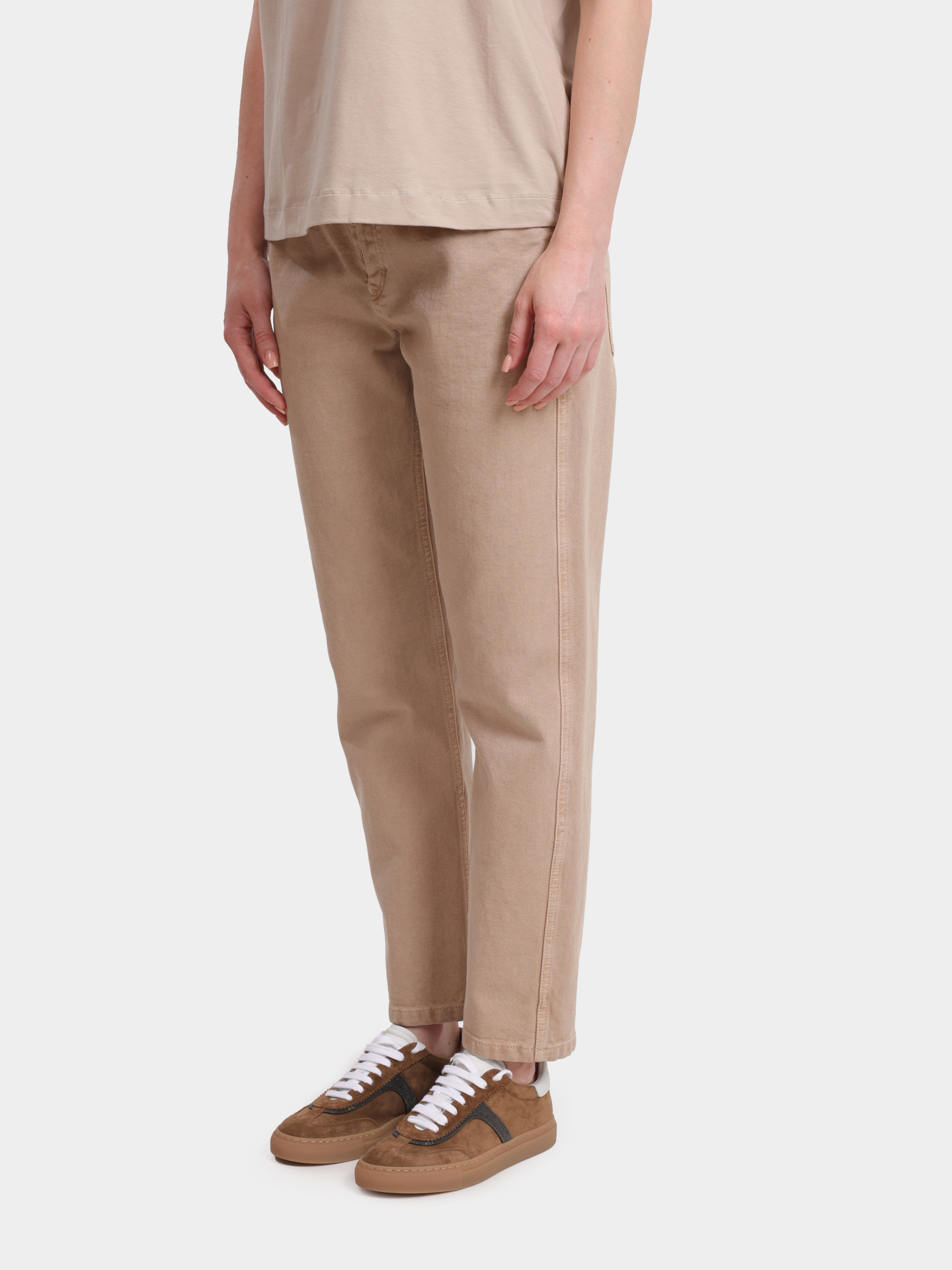 Джинсы Brunello Cucinelli MB030P5715 C8617 бежевые женские на пуговицах — купить в интернет-магазине Verdistore