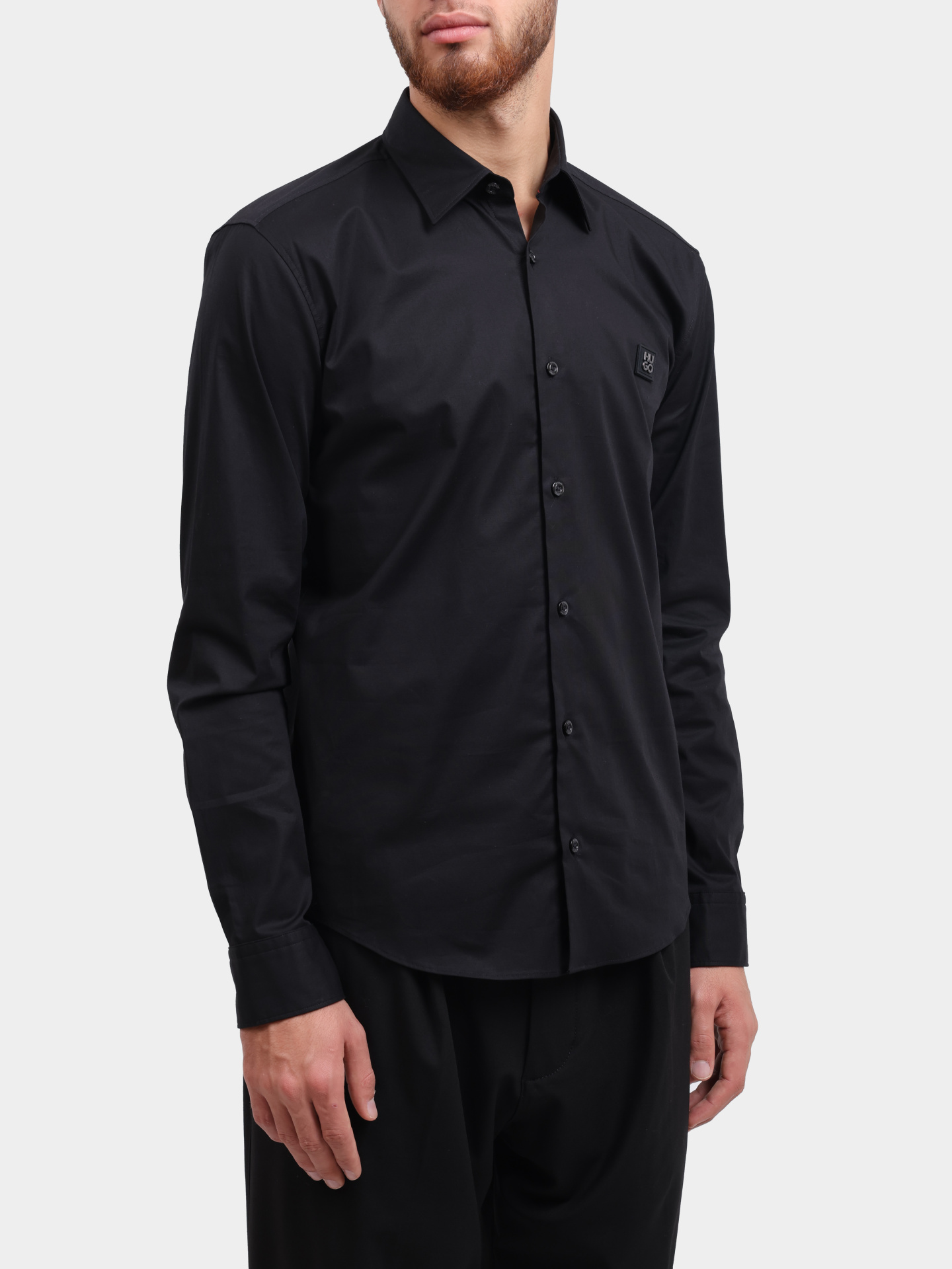 Рубашка Hugo 50505315 001 черная мужская с логотипом — купить в интернет-магазине Verdistore