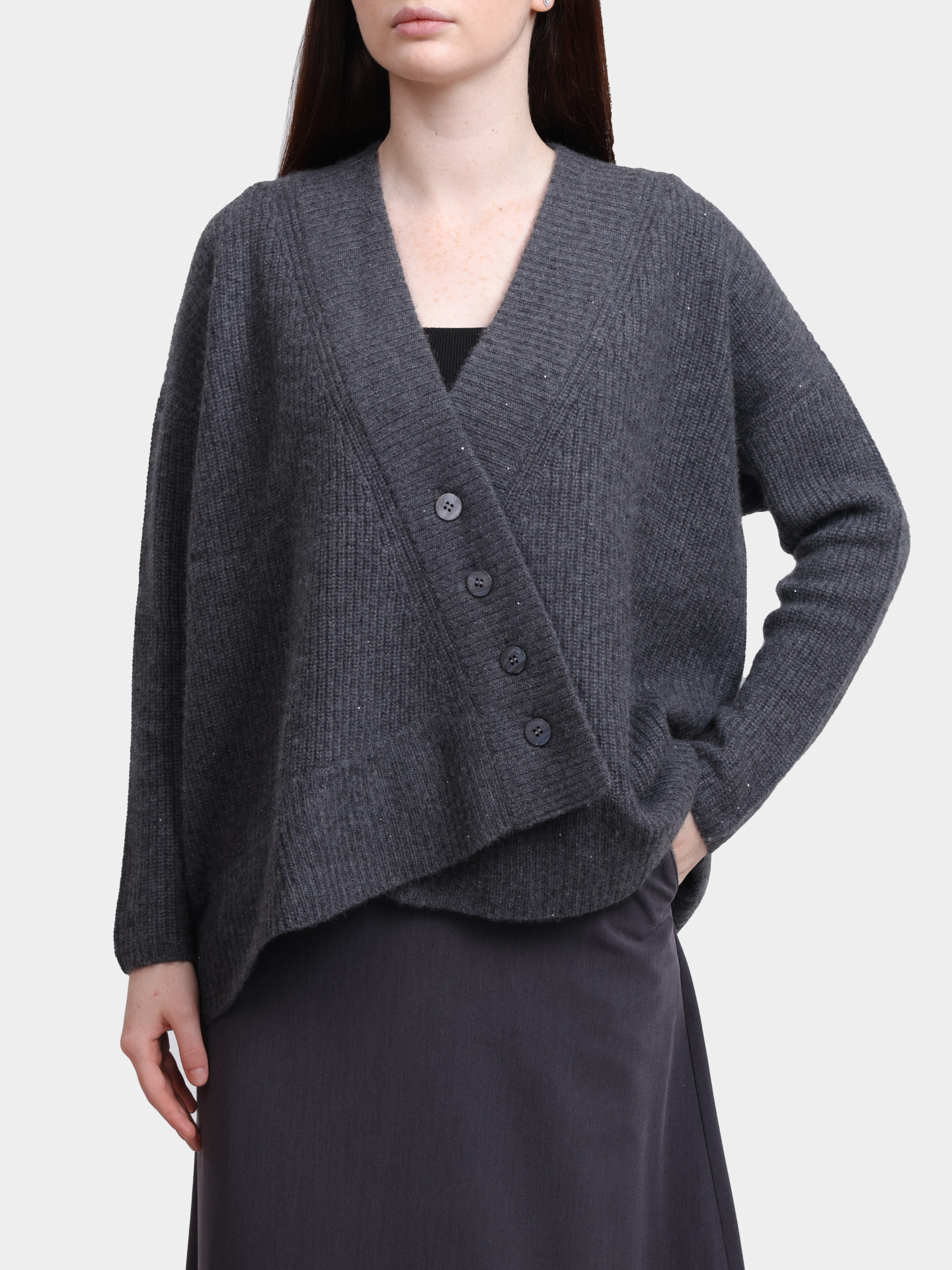 Кардиган Re Vera 56W-11-1934 темно-серый женский с пайетками — купить в интернет-магазине Verdistore