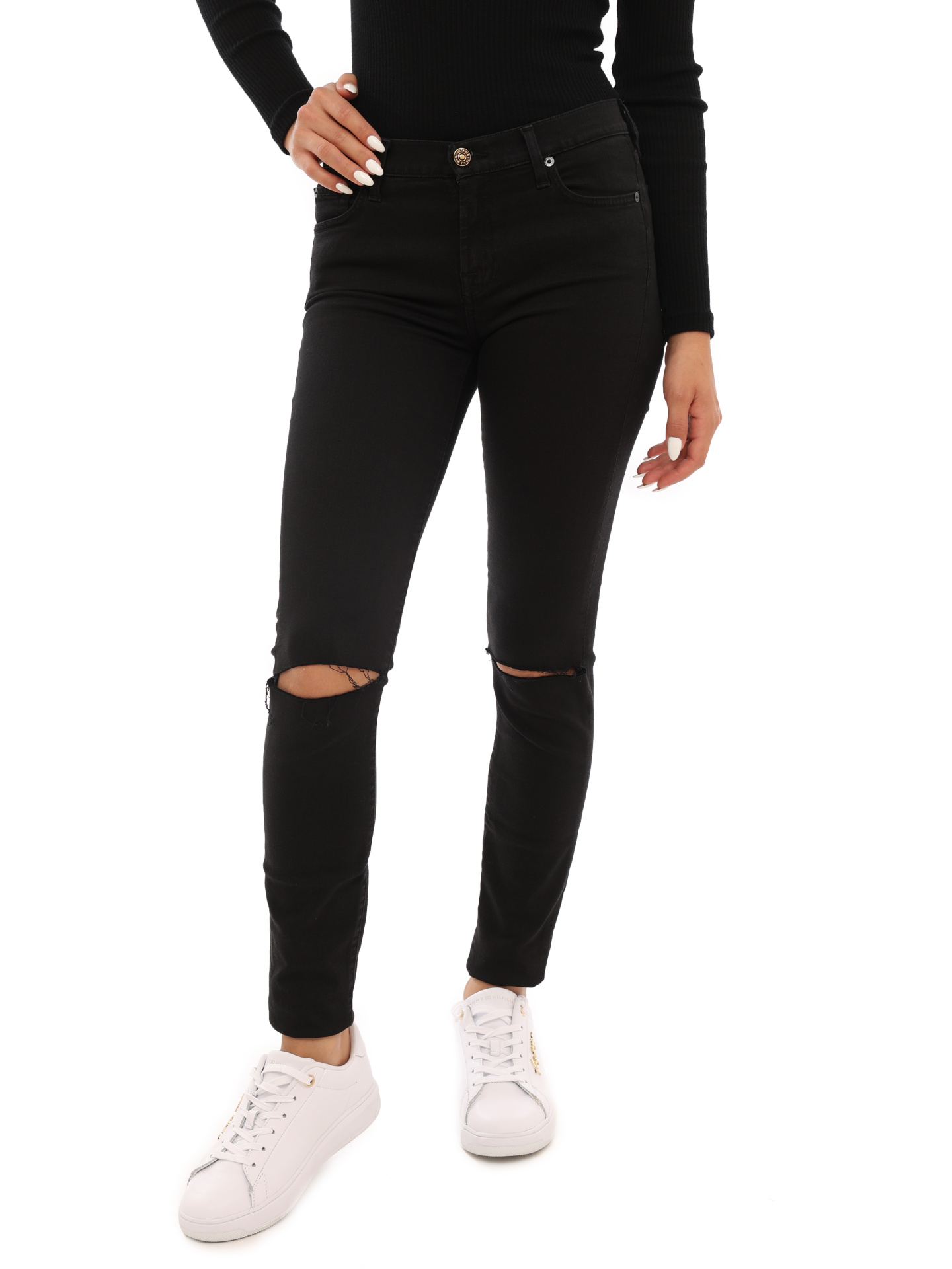 Джинсы скинни 7 For All Mankind SWT5260BG черные женские — купить в интернет-магазине Verdistore