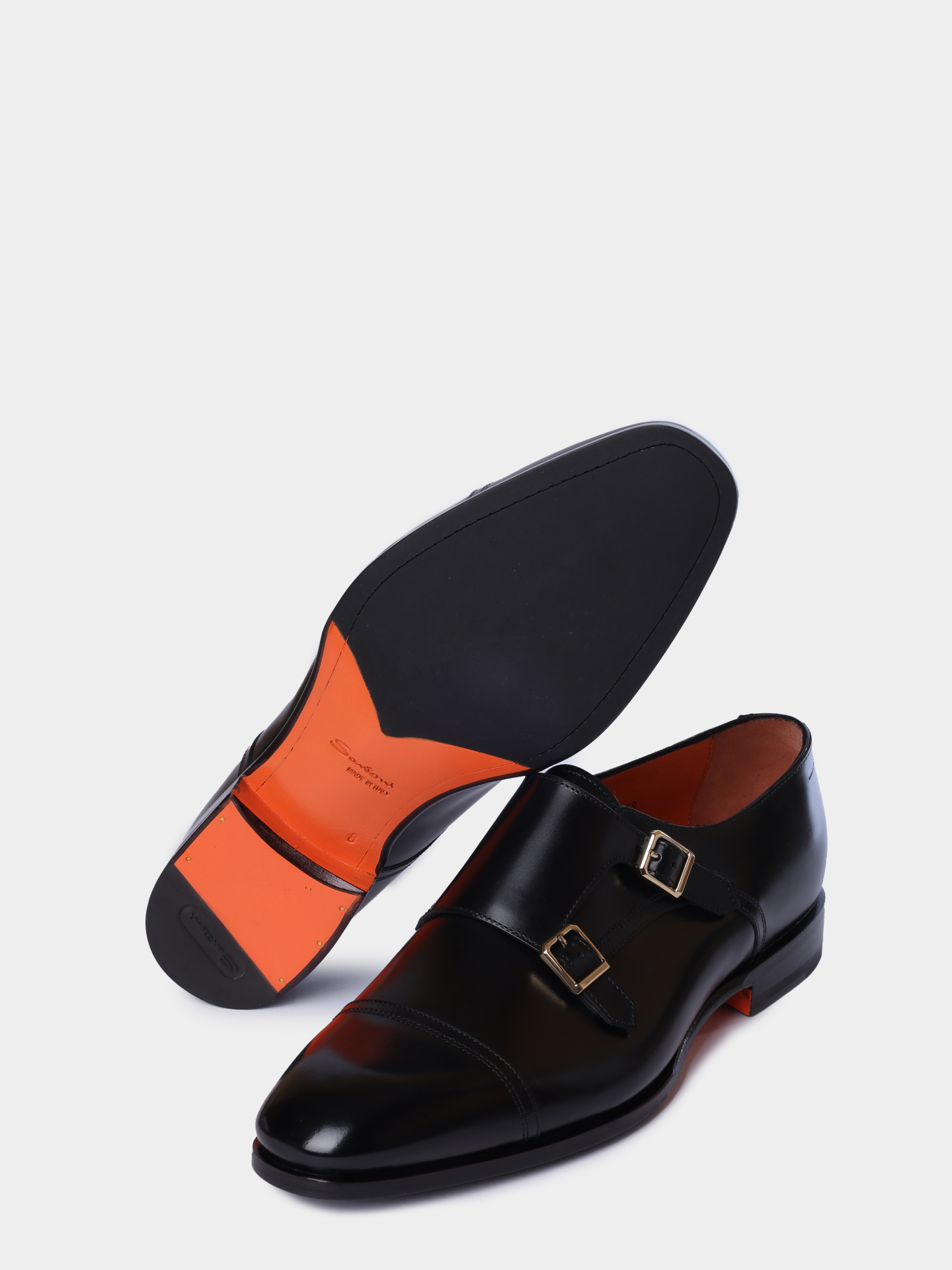 Монки Santoni MCAG19027JJ6BNTGN01 черные мужские из натуральной кожи с двумя пряжками — купить в интернет-магазине Verdistore