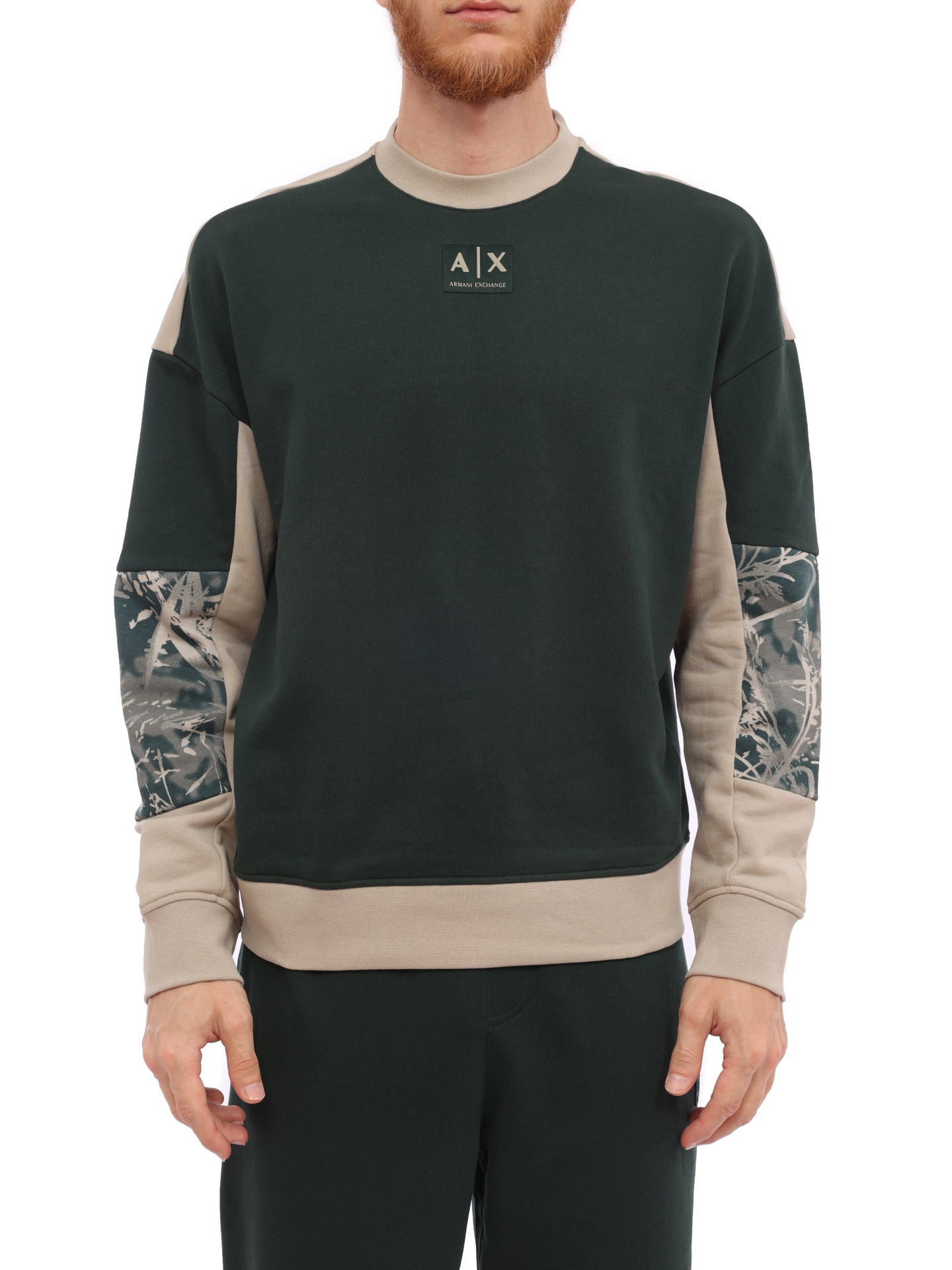 Толстовка Armani Exchange 3RZMHB ZJXAZ 4885 зеленая мужская комбинированная — купить в интернет-магазине Verdistore