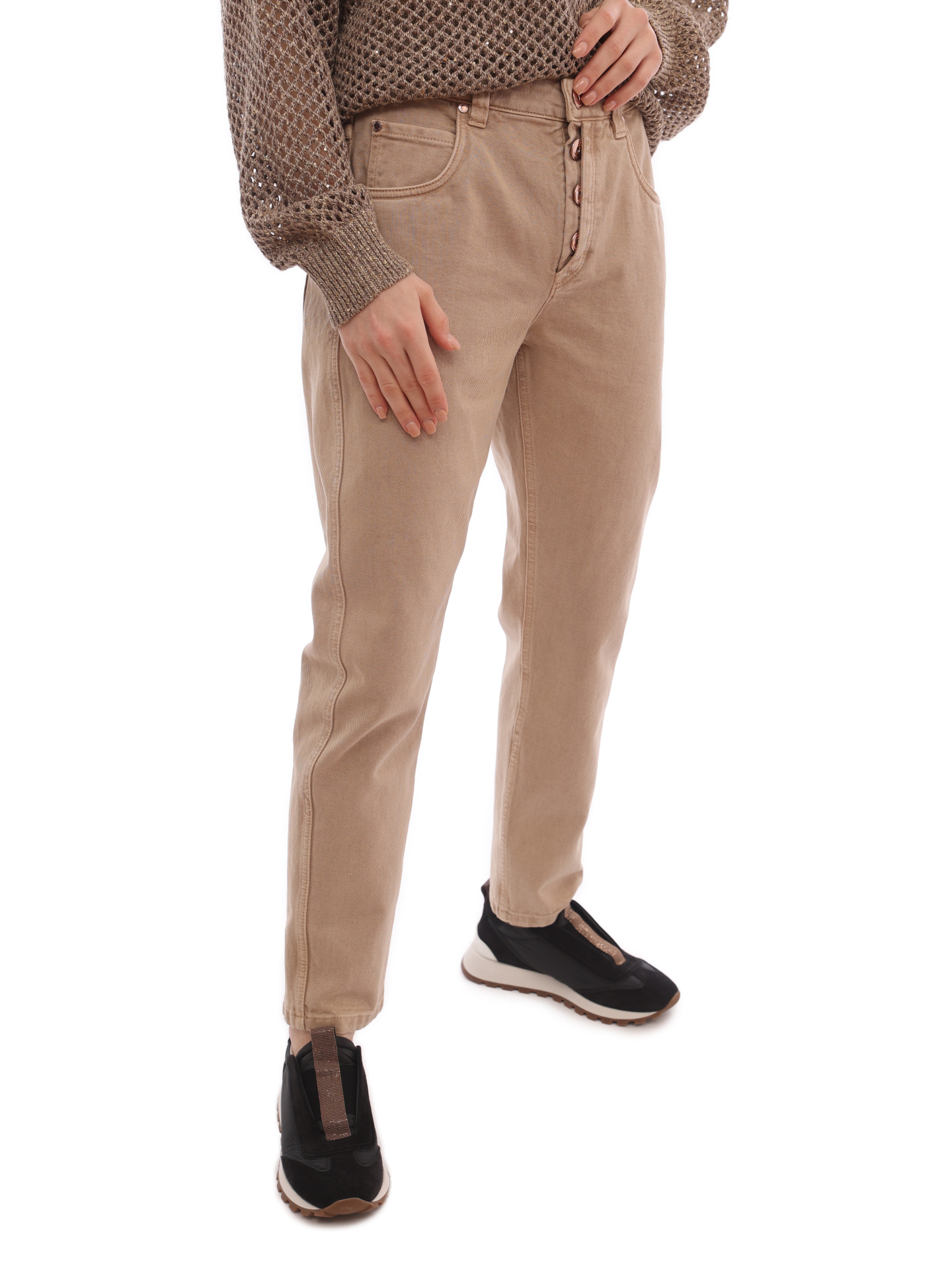 Джинсы Brunello Cucinelli MB030P5715 C8617 бежевые женские на пуговицах — купить в интернет-магазине Verdistore