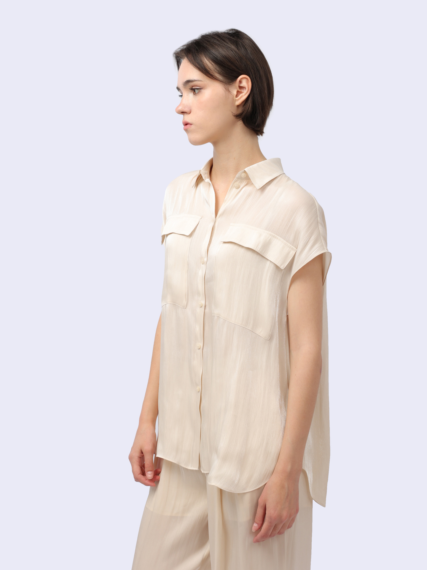 Рубашка Armani Exchange 3DYC19 YNUUZ 1787 бежевая женская из струящейся ткани — купить в интернет-магазине Verdistore