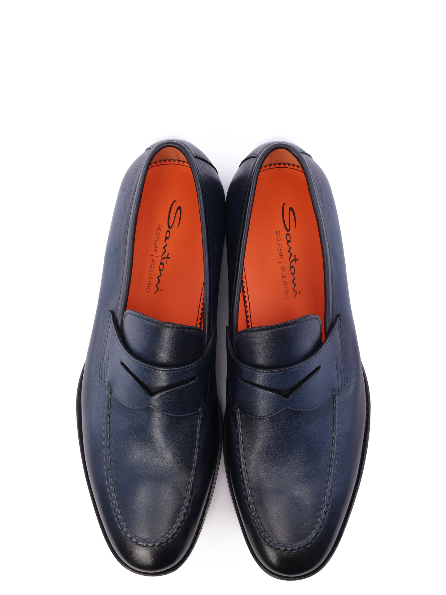 Лоферы темно-синие кожаные с каблуком на изогнутой подошве — купить в интернет-магазине Verdistore