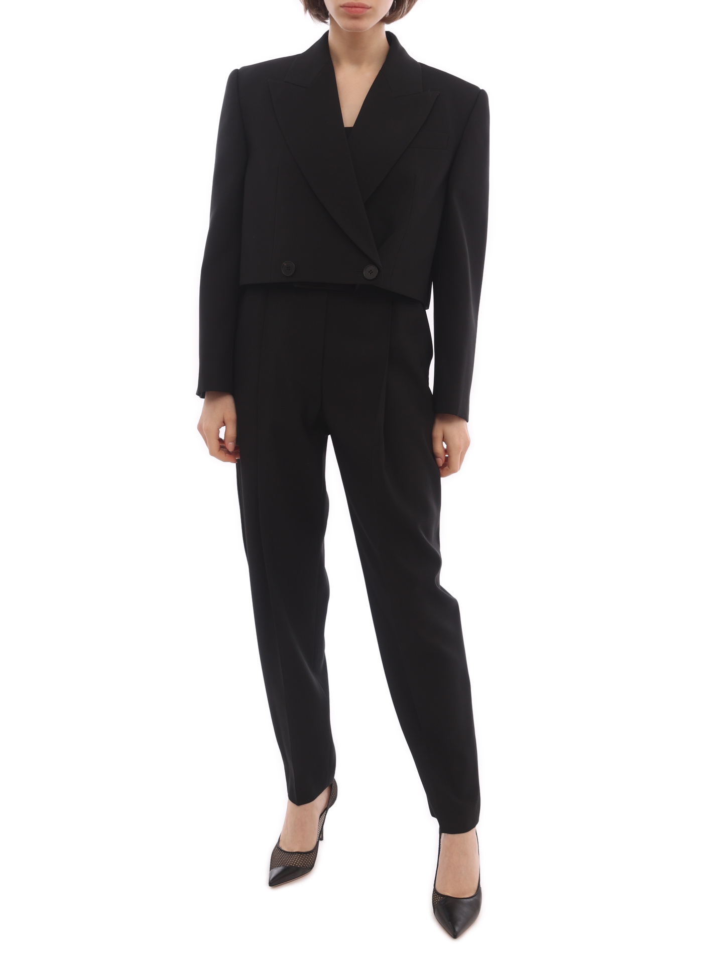 Брюки Alexander McQueen 682511 QJACX 1000 черные женские с защипами — купить в интернет-магазине Verdistore