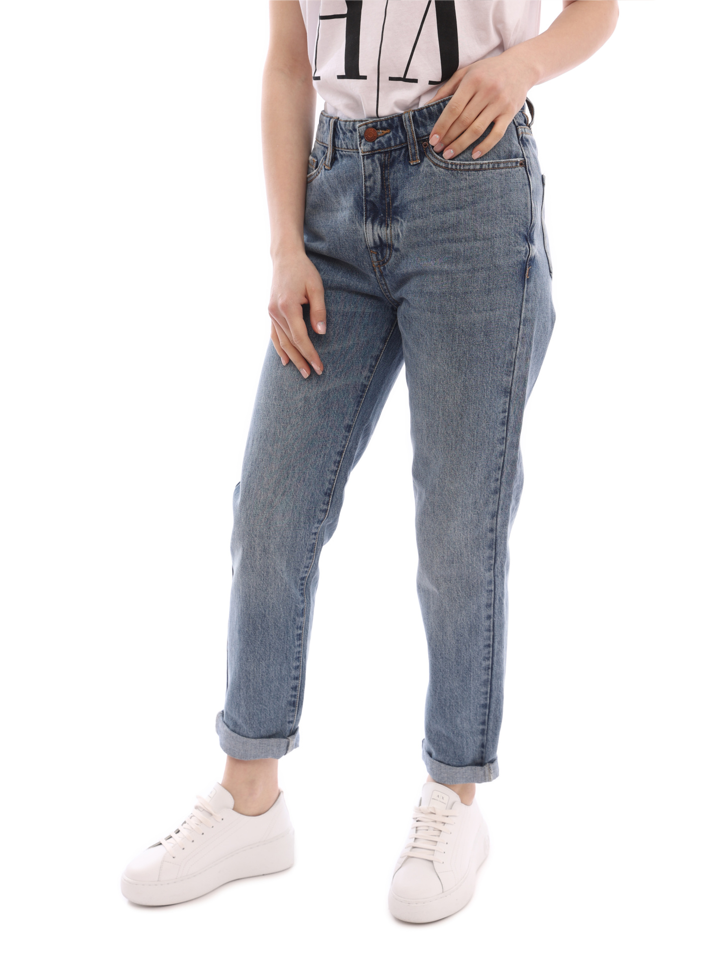 Джинсы Armani Exchange 3LYJ06 Y1VFZ 1500 голубые женские на завышенной талии — купить в интернет-магазине Verdistore