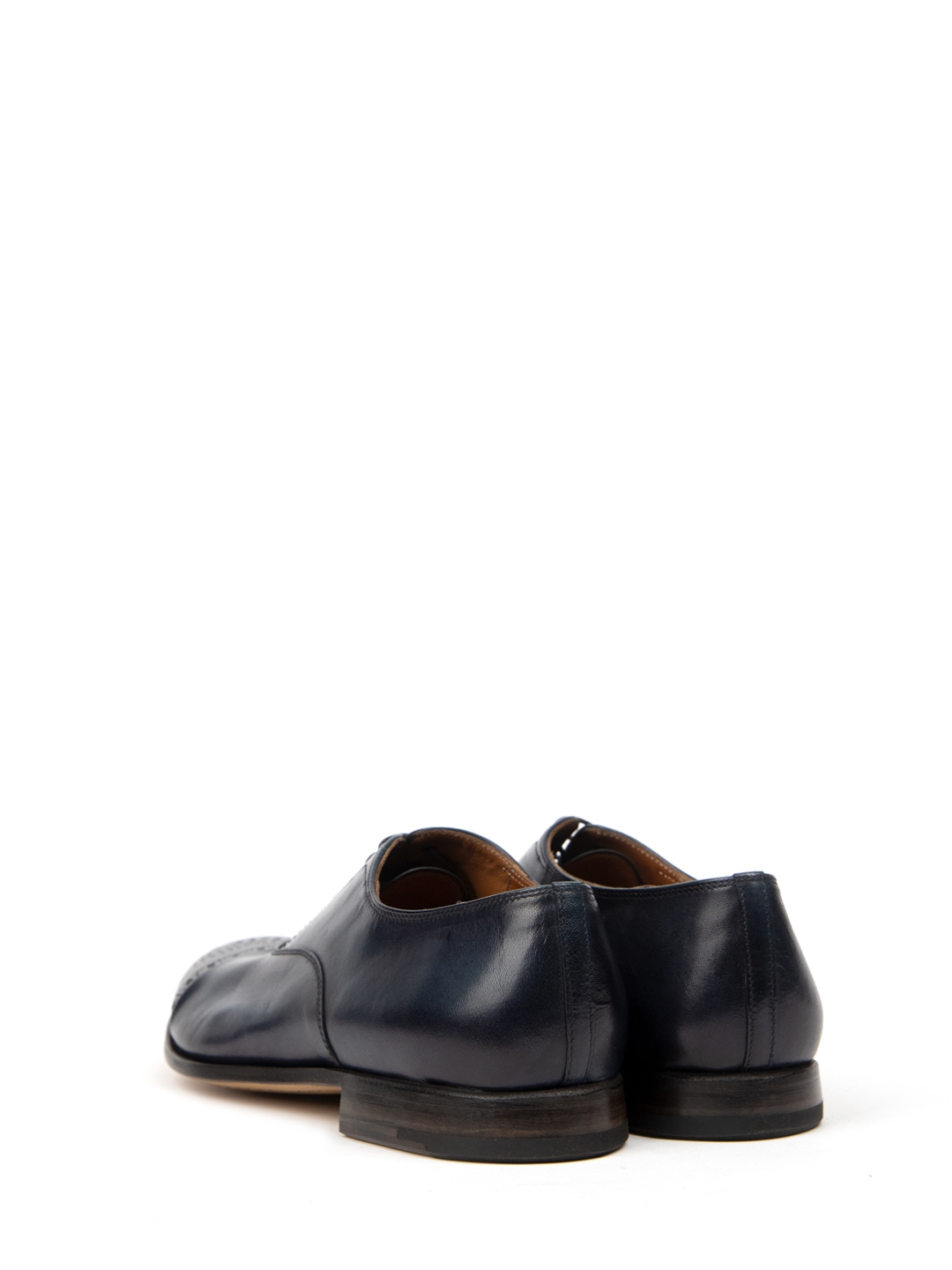 Туфли темно-синие кожаные с миндалевидным декорированным мысом  — купить в интернет-магазине Verdistore