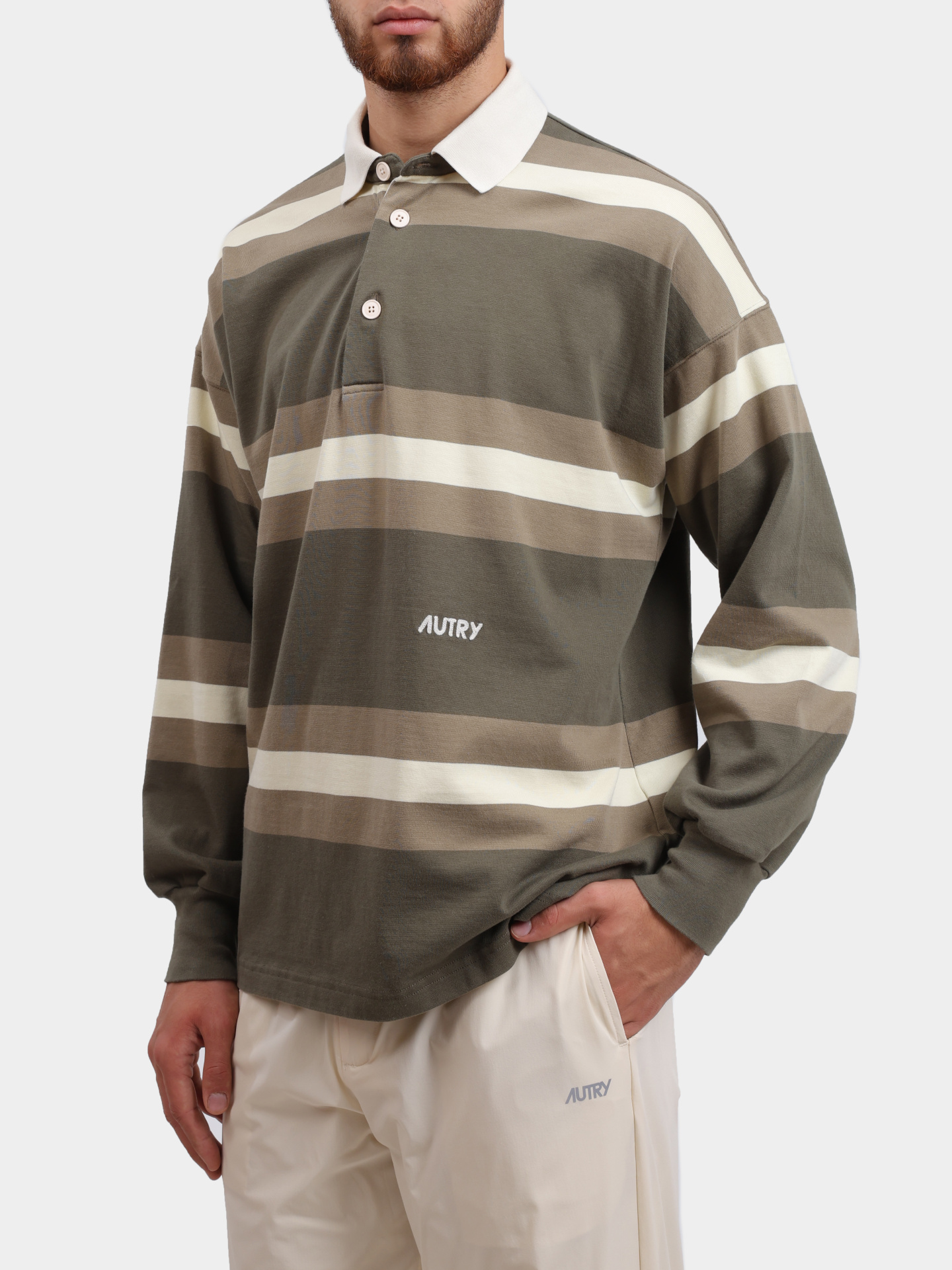 Поло POPX - 90JD оливкового цвета в полоску — купить в интернет-магазине Verdistore