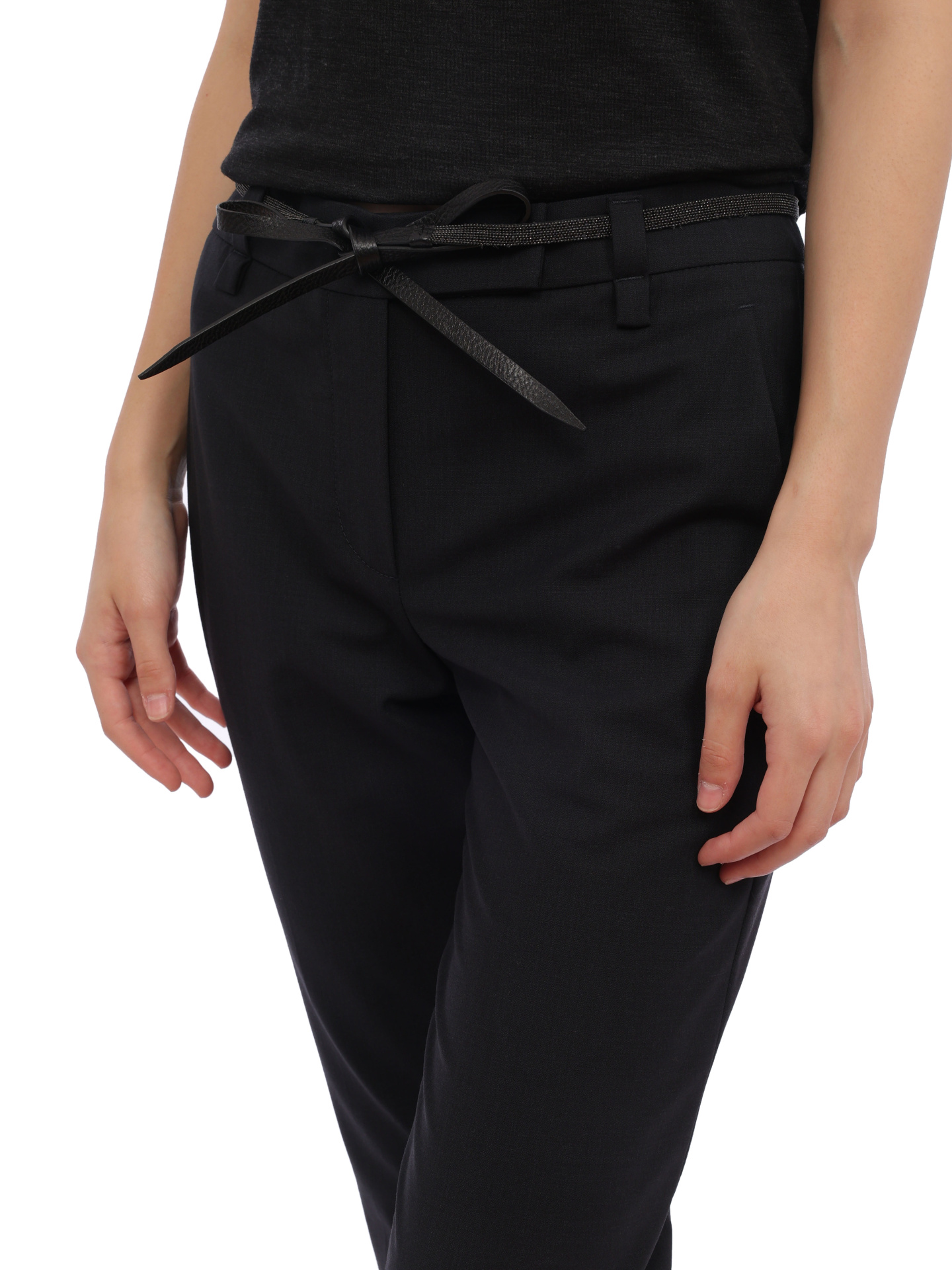 Брюки Brunello Cucinelli M0W07P6119 темно-синие женские с ремешком — купить в интернет-магазине Verdistore