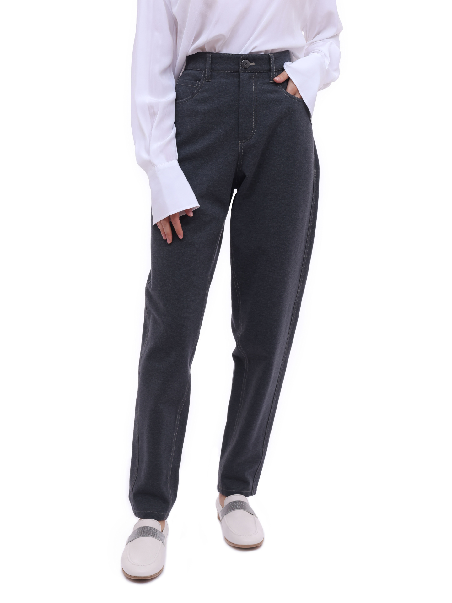 Брюки Brunello Cucinelli M0R24P7753 C616 серые женские из хлопка — купить в интернет-магазине Verdistore