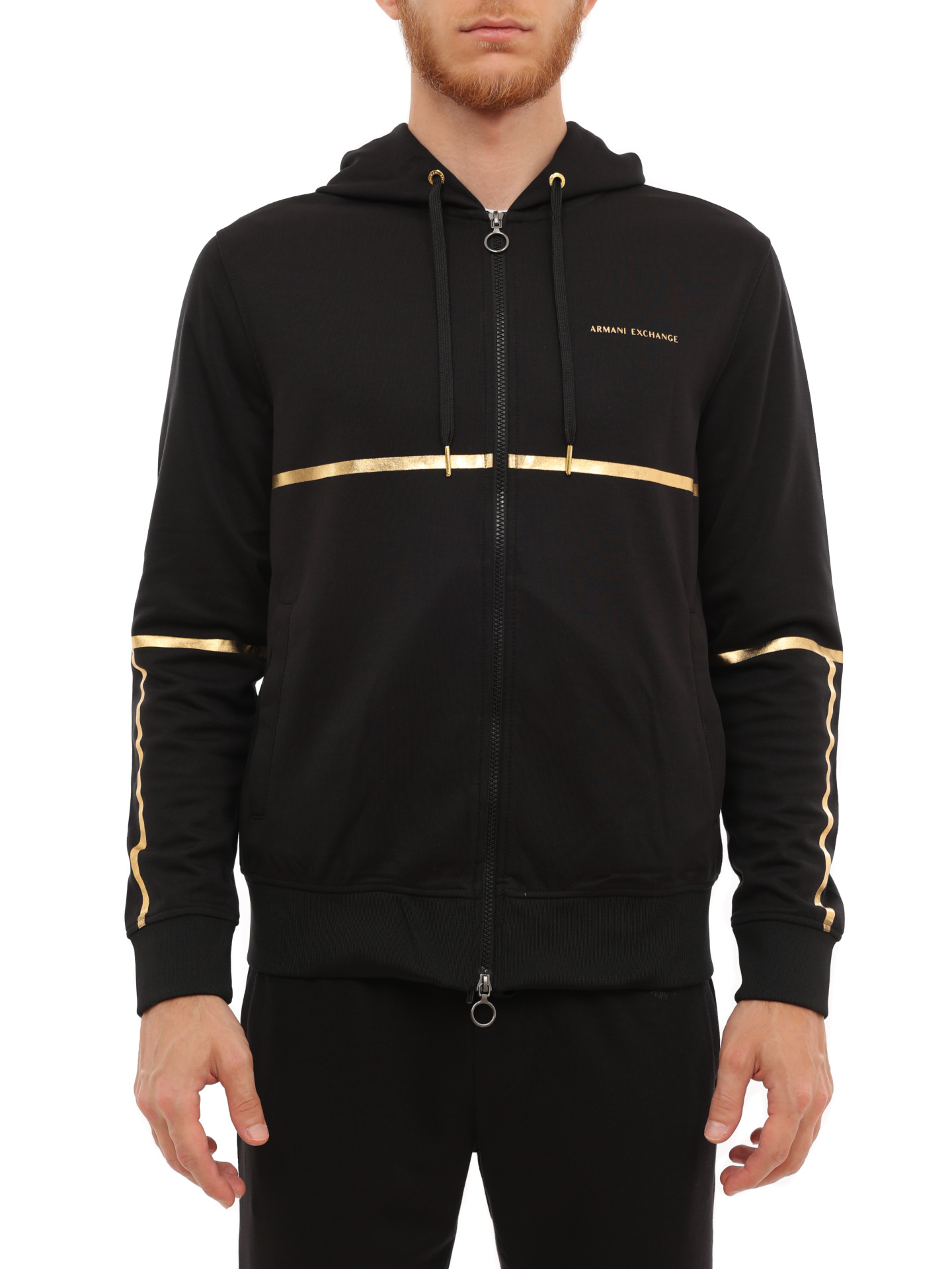 Мастерка Armani Exchange 3LZMNB Z9N1Z 02DX черная мужская с контрастными полосами — купить в интернет-магазине Verdistore