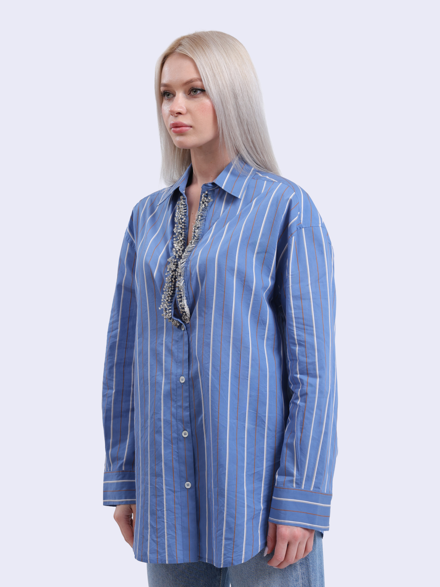 Рубашка 104708 A2ET EZZ синяя из муслина с ювелирной вышивкой — купить в интернет-магазине Verdistore