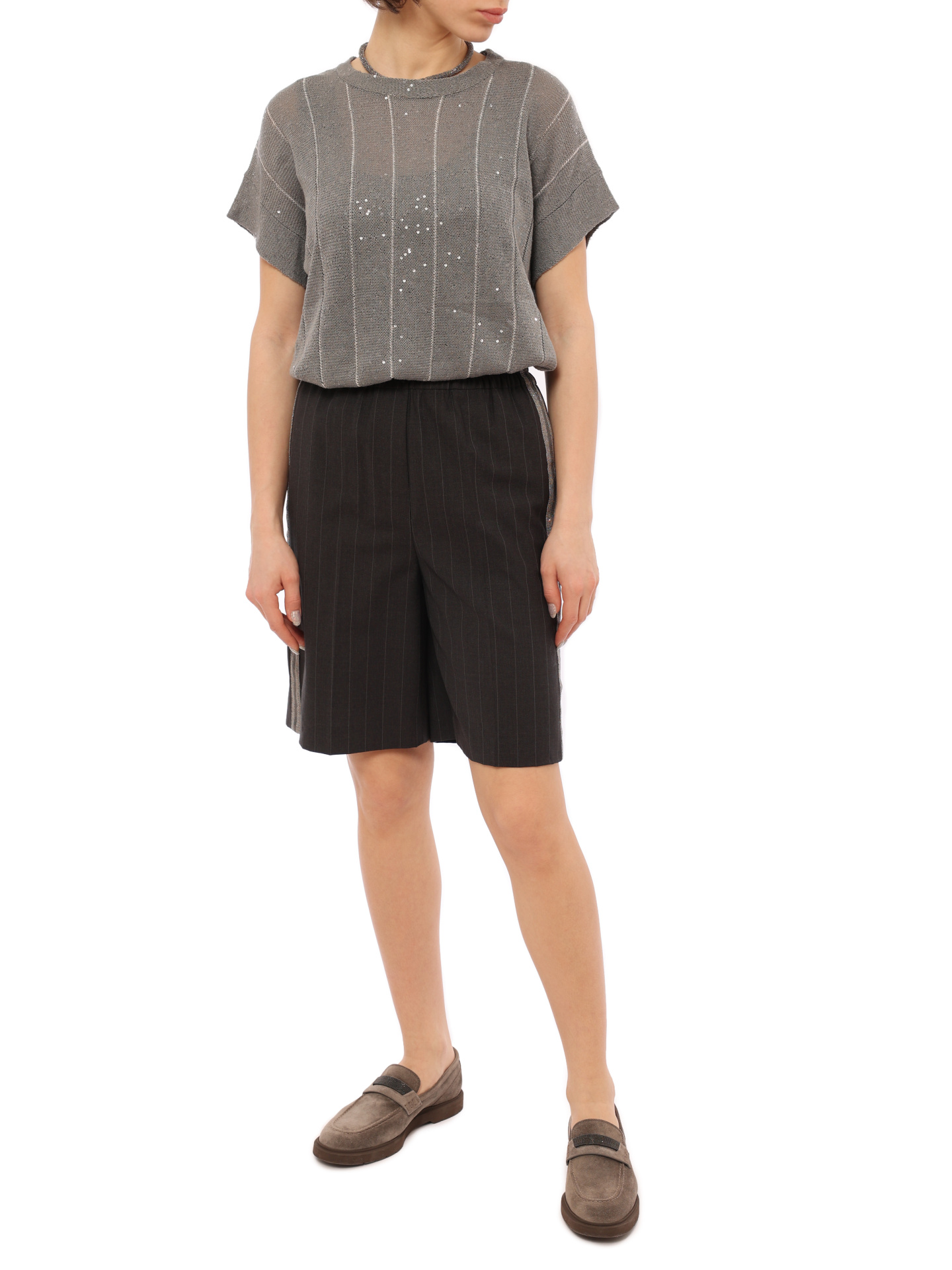 Шорты Brunello Cucinelli M0F12P1979 C001 темно-серые женские с лампасами — купить в интернет-магазине Verdistore