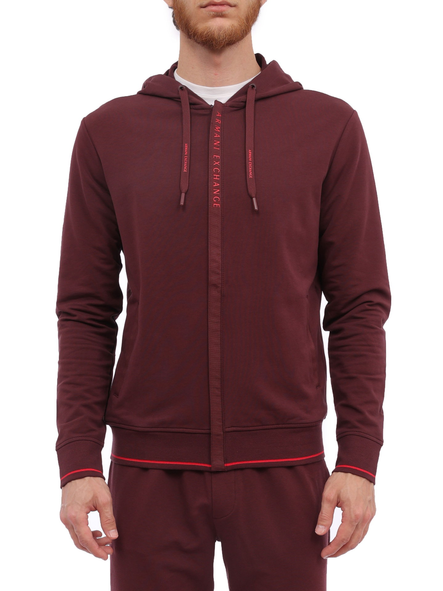 Мастерка Armani Exchange 8NZM82 ZJH3Z 14AU бордовая мужская с контрастной полосой — купить в интернет-магазине Verdistore