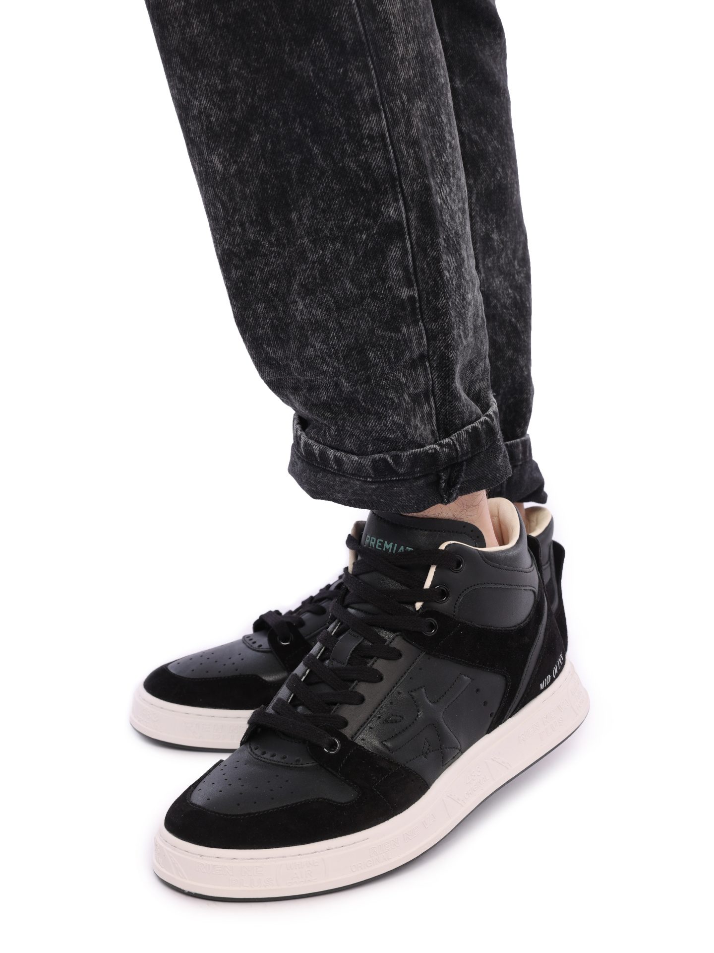 Кеды черные высокие на белойй подошве с замшевыми вставками — купить в интернет-магазине Verdistore