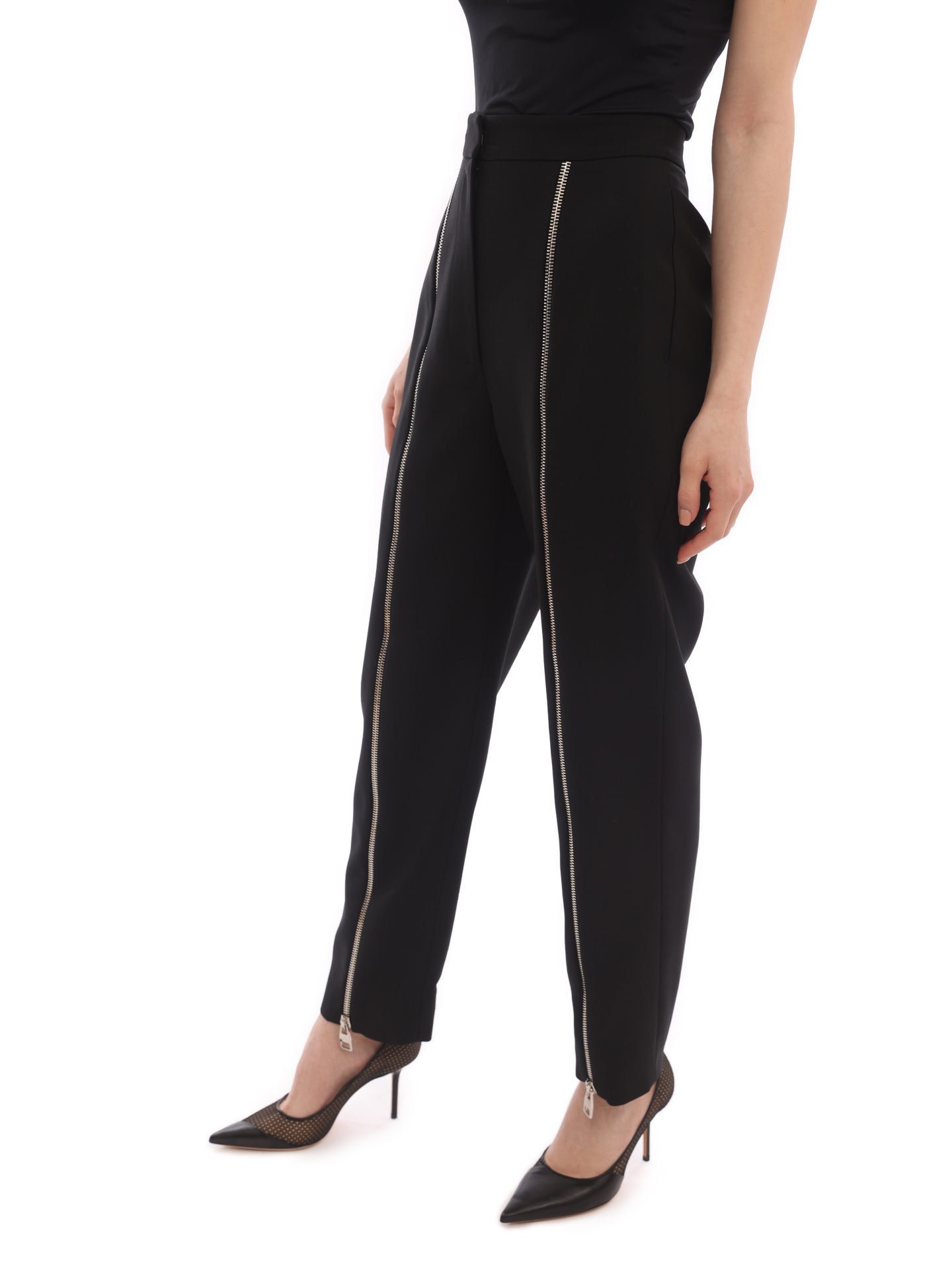 Брюки Alexander McQueen 700110 QJACX 1000 черные женские с молниями — купить в интернет-магазине Verdistore