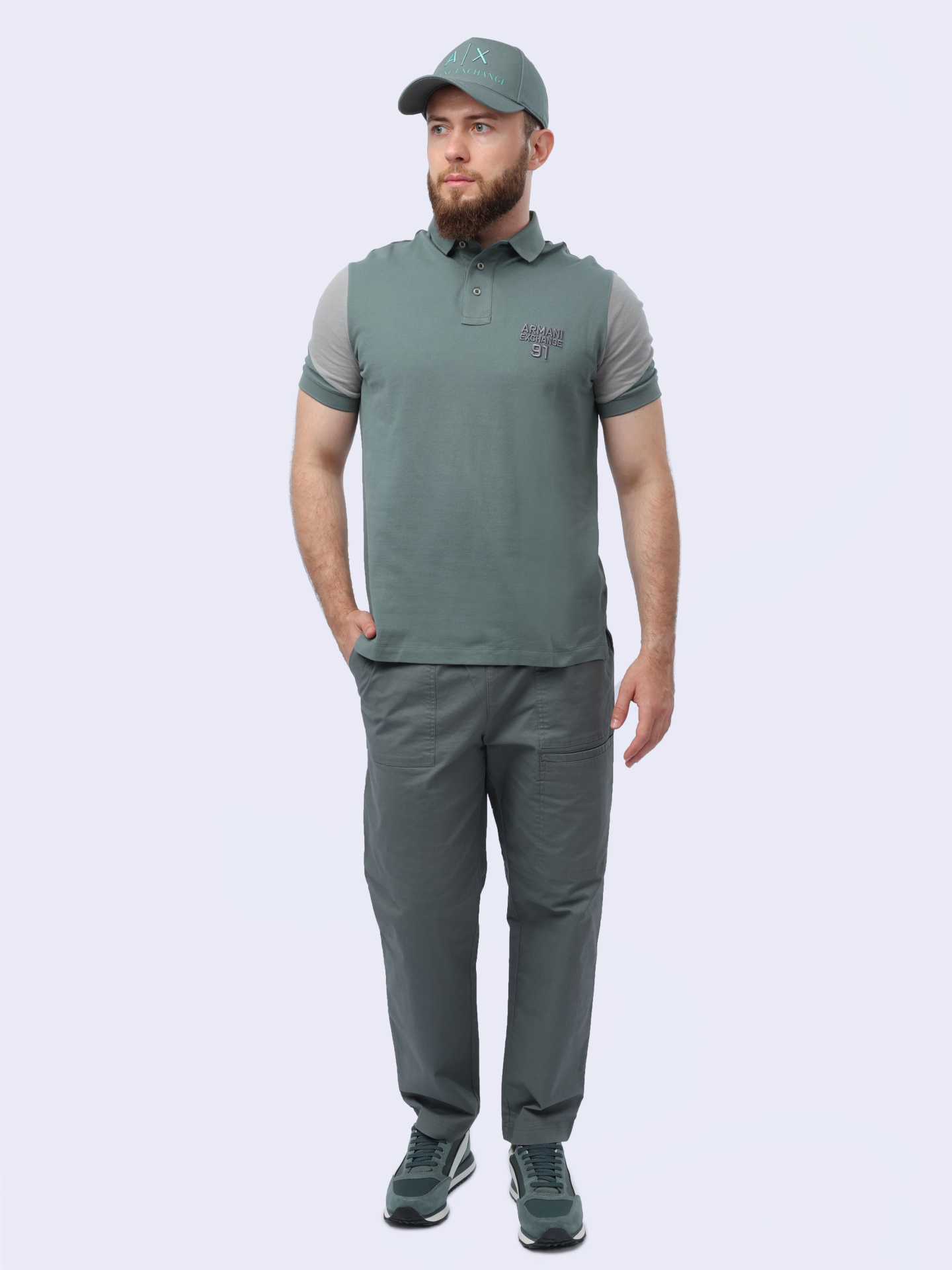 Поло Armani Exchange 3DZFLK ZJM5Z 1888 мужское с контрастными рукавами — купить в интернет-магазине Verdistore