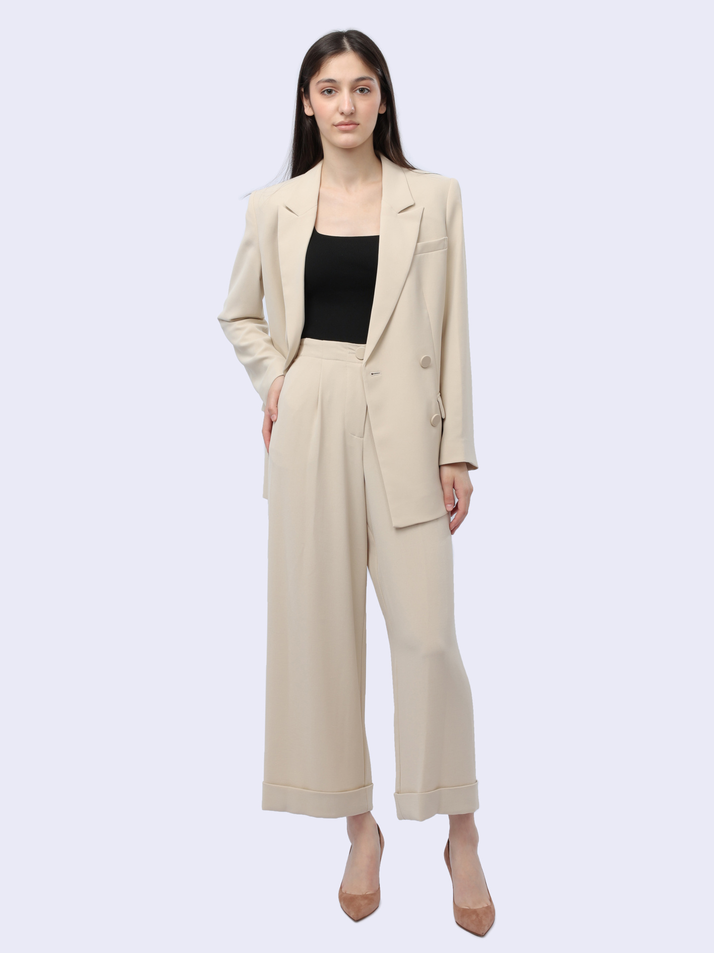 Брюки Armani Exchange 3DYP31 YN1QZ 1787 бежевые женские с подворотами — купить в интернет-магазине Verdistore