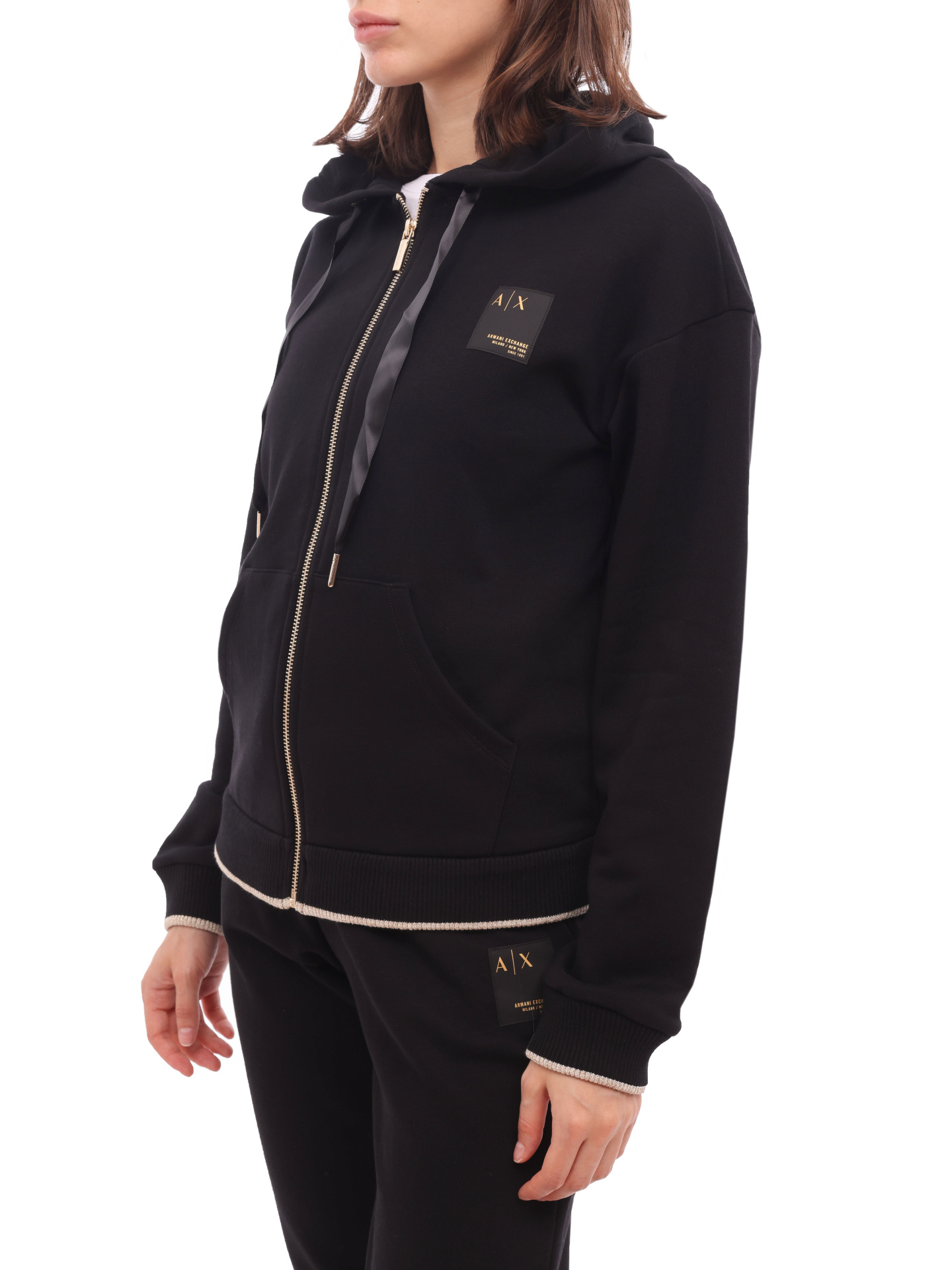 Мастерка Armani Exchange 6KYM87 YJE5Z 1200 черная женская с контрастной окантовкой — купить в интернет-магазине Verdistore