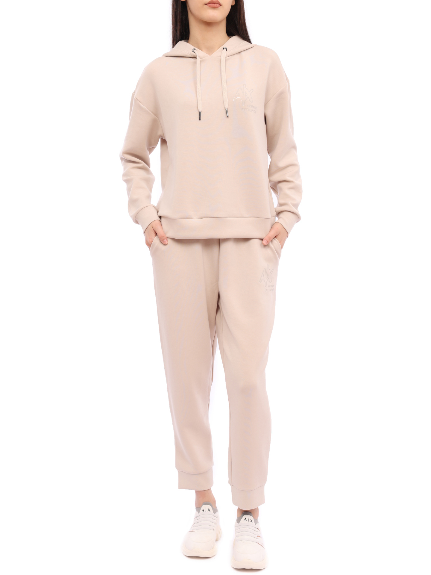 картинка Брюки спортивные Armani Exchange 3RYP81 YJDDZ 1775 бежевые женские с логотипом от магазина Verdistore