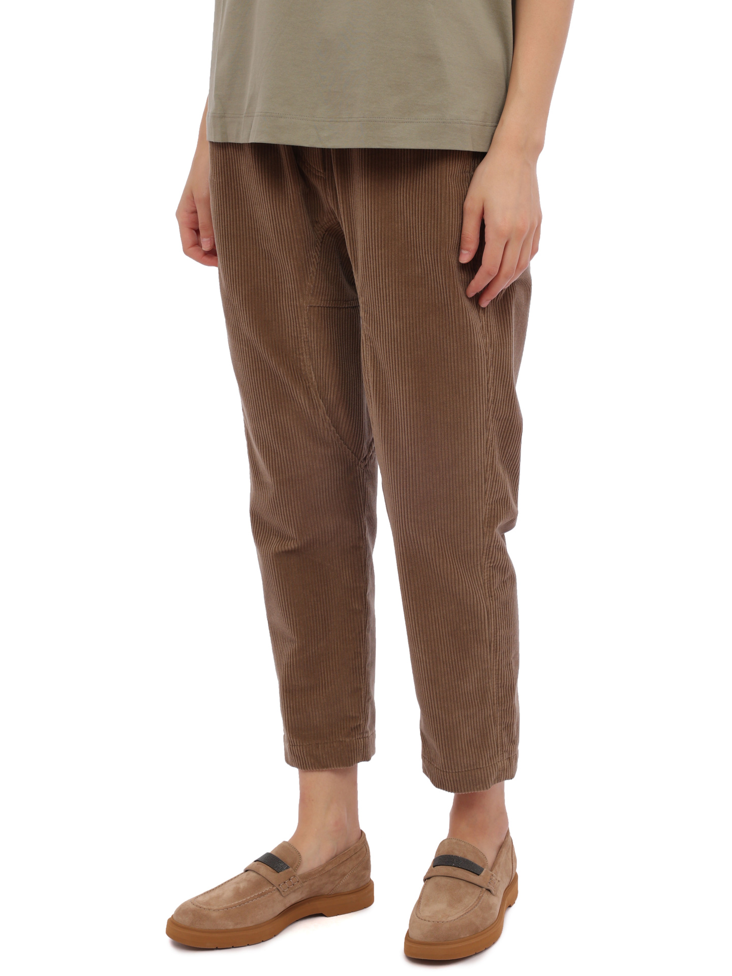 Брюки Brunello Cucinelli MA121P6783 бежевые женские из вельвета — купить в интернет-магазине Verdistore
