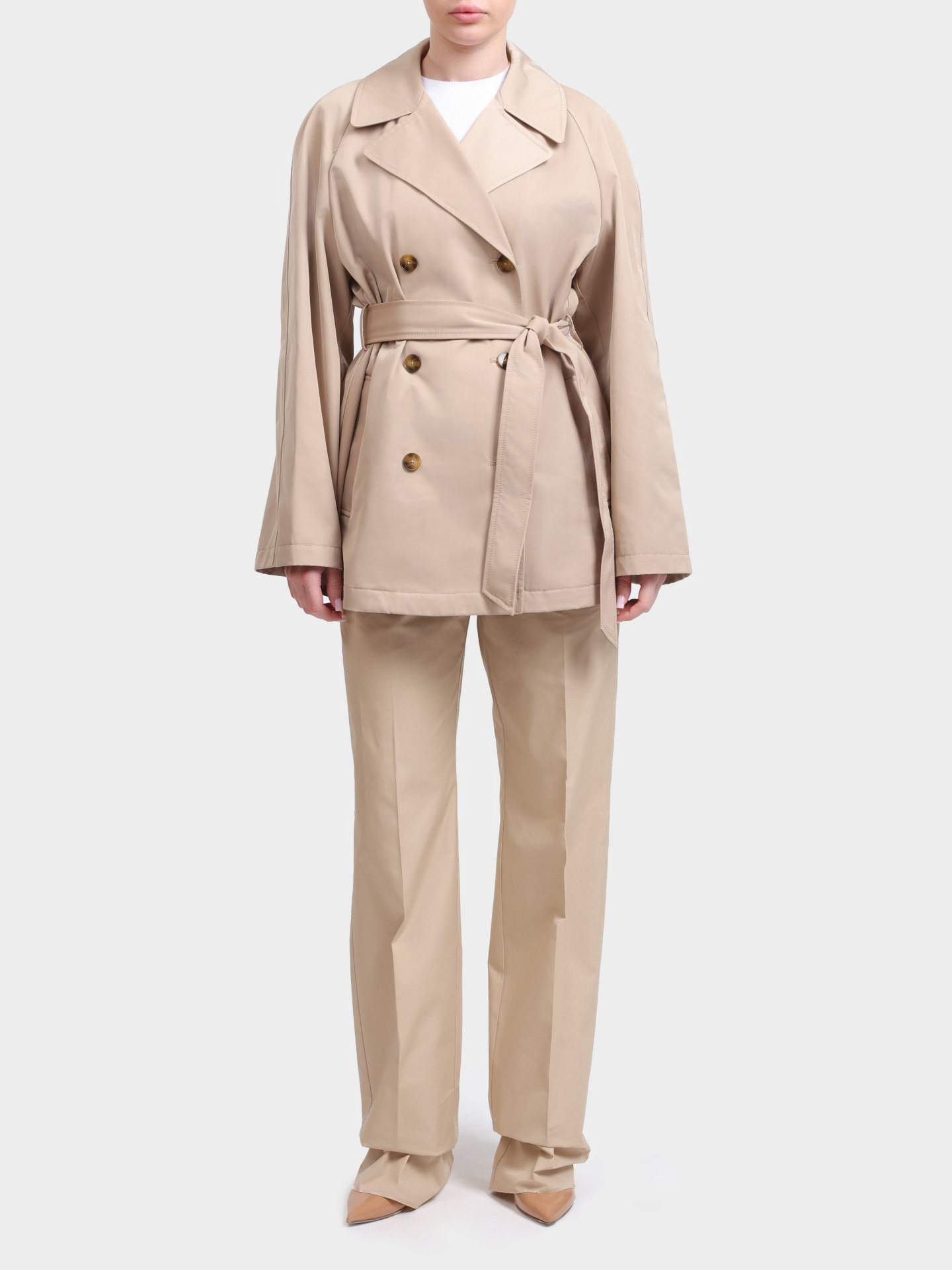 Тренч Marella MLLUMIDO 001 бежевый женский двубортный укороченный — купить в интернет-магазине Verdistore