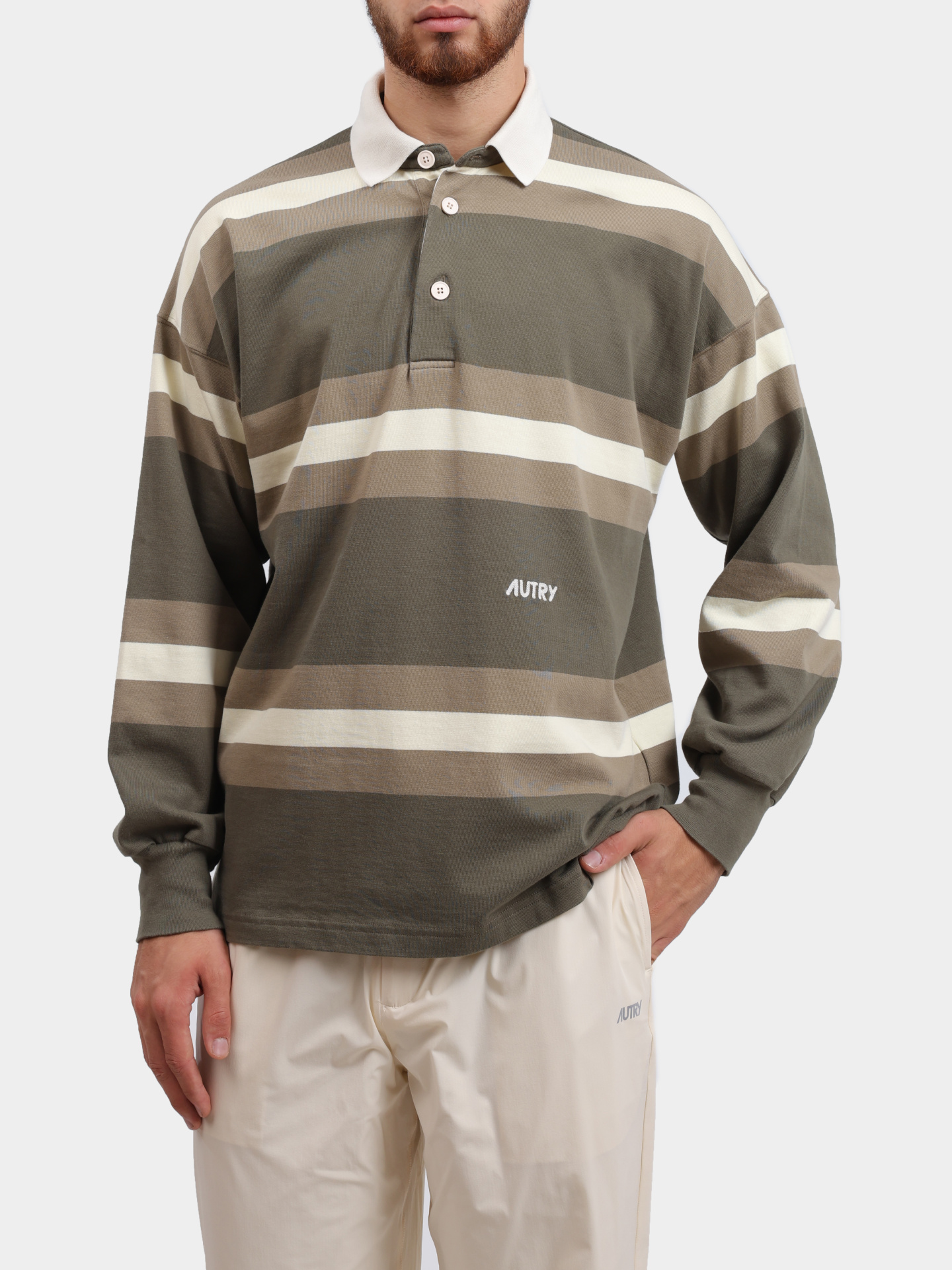 Поло POPX - 90JD оливкового цвета в полоску — купить в интернет-магазине Verdistore