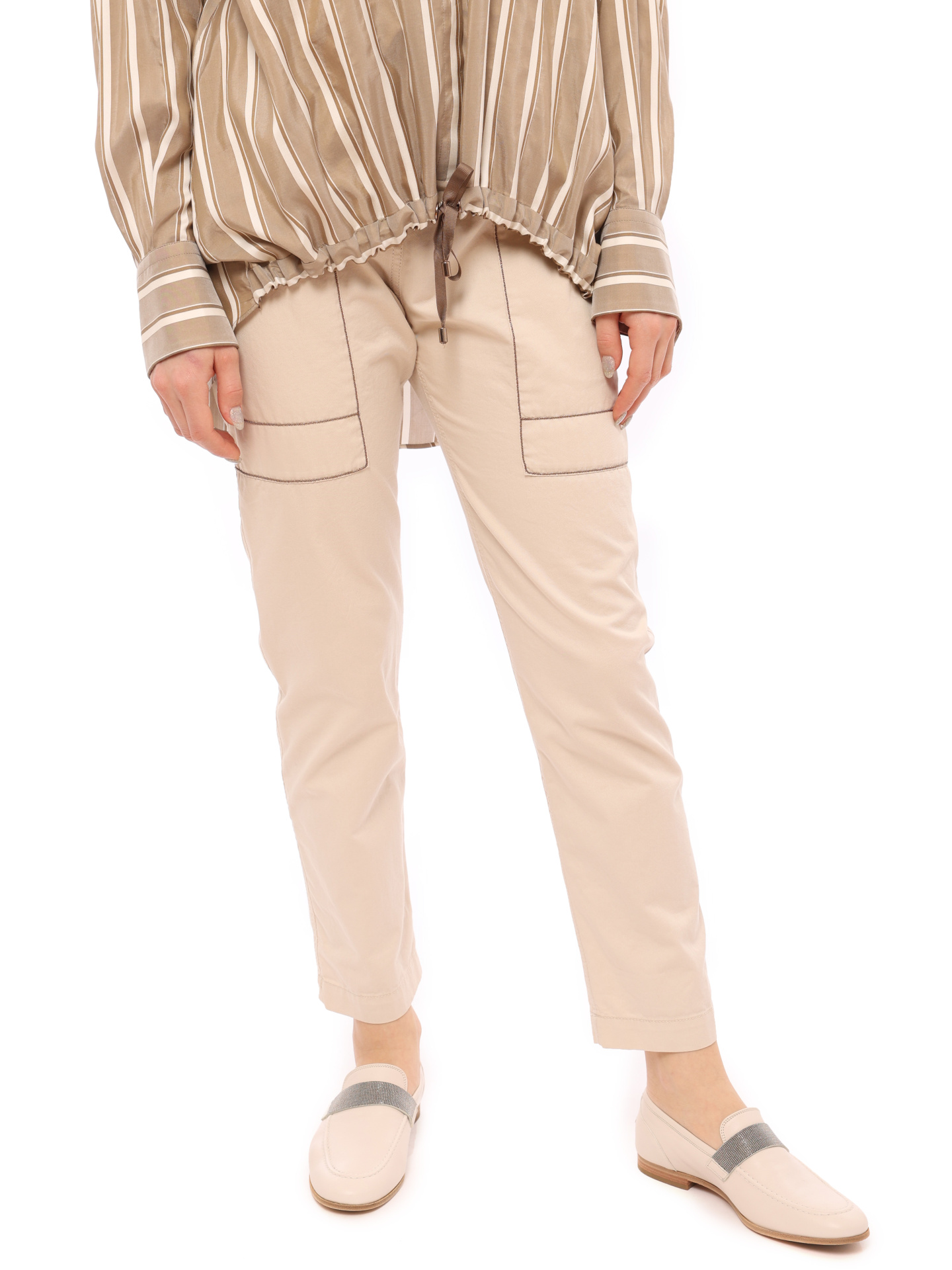 Брюки Brunello Cucinelli MH116P5521 C2430 светло-бежевые женские — купить в интернет-магазине Verdistore