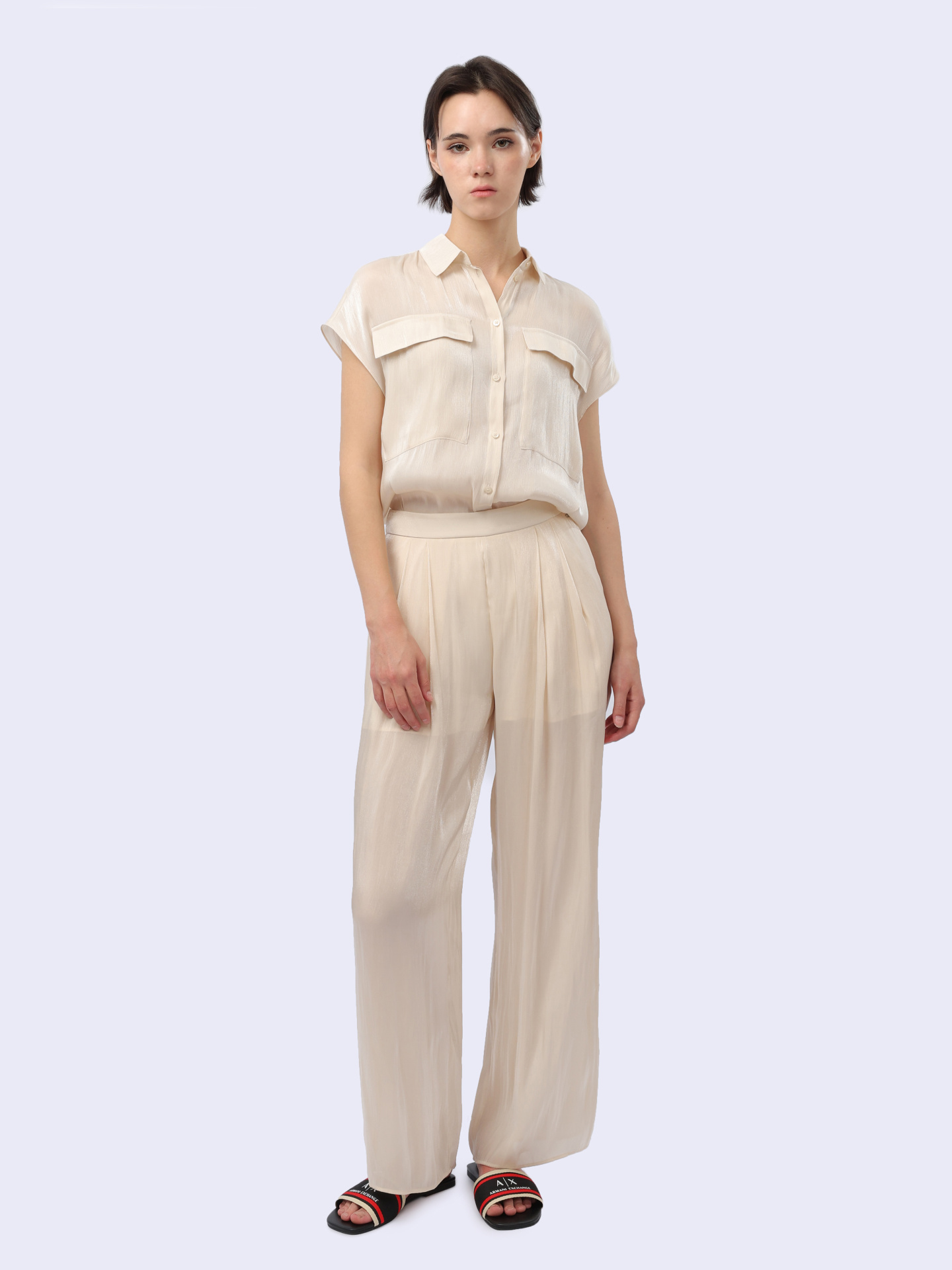 Рубашка Armani Exchange 3DYC19 YNUUZ 1787 бежевая женская из струящейся ткани — купить в интернет-магазине Verdistore