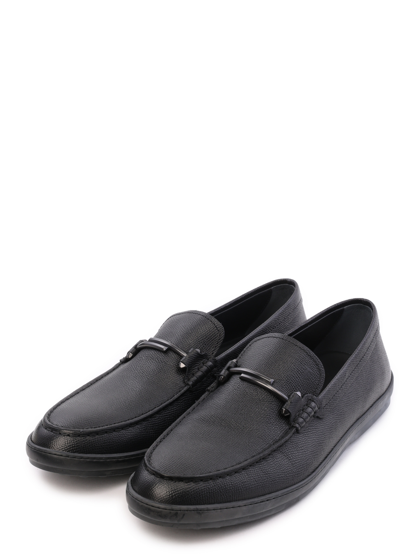 Мокасины черные из фактурной кожи и с металлической пряжко — купить в интернет-магазине Verdistore