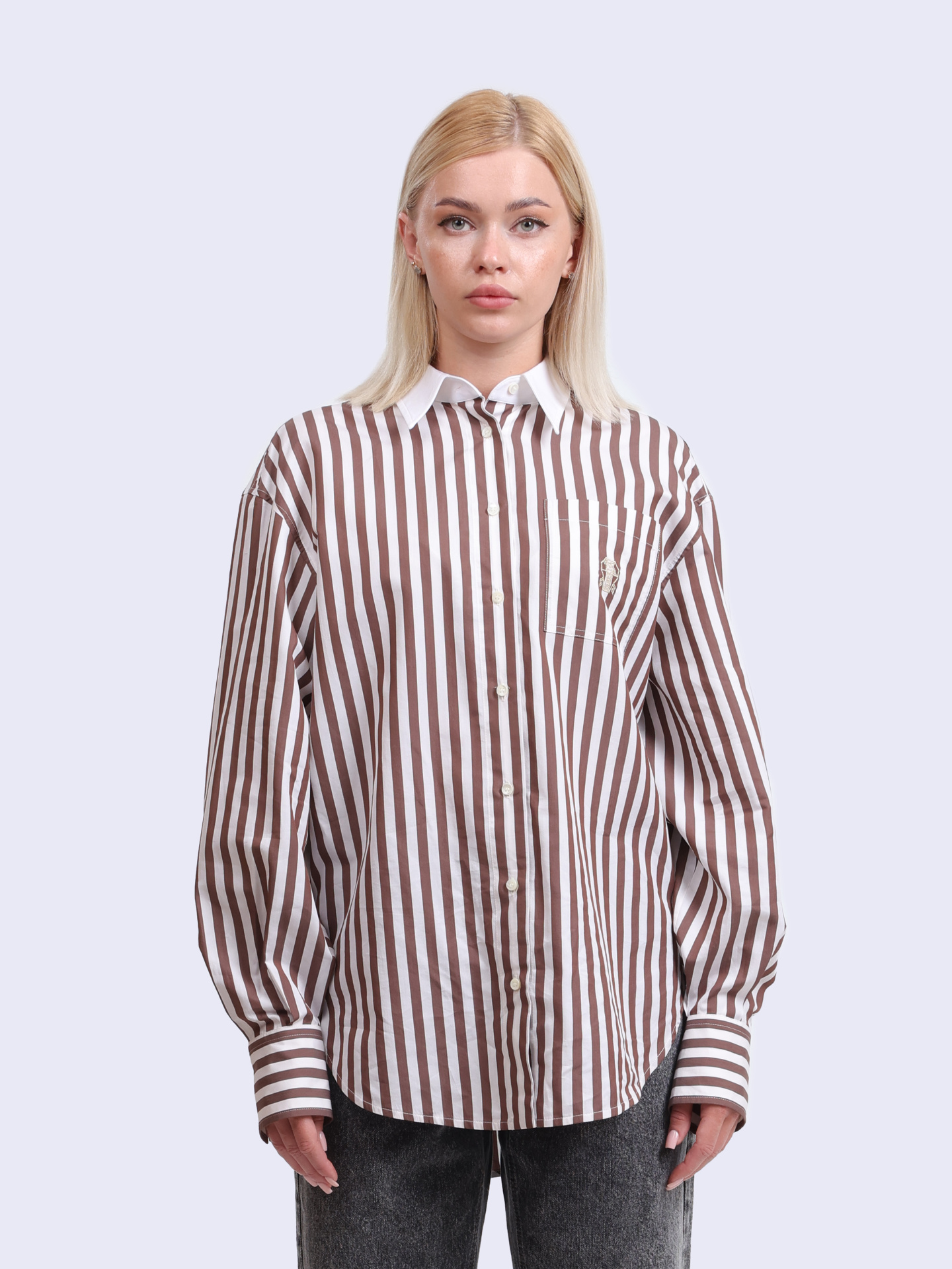 Рубашка Brunello Cucinelli MH757RF226 хлопковая женская в полоску — купить в интернет-магазине Verdistore