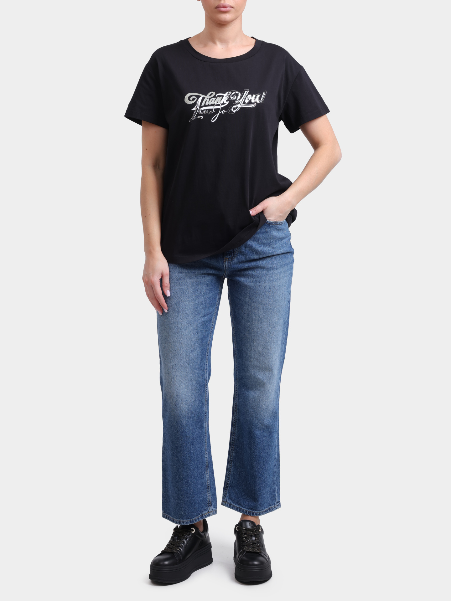 Футболка Liu-Jo TF5279 JS003 M9774 черная женская из хлопка — купить в интернет-магазине Verdistore