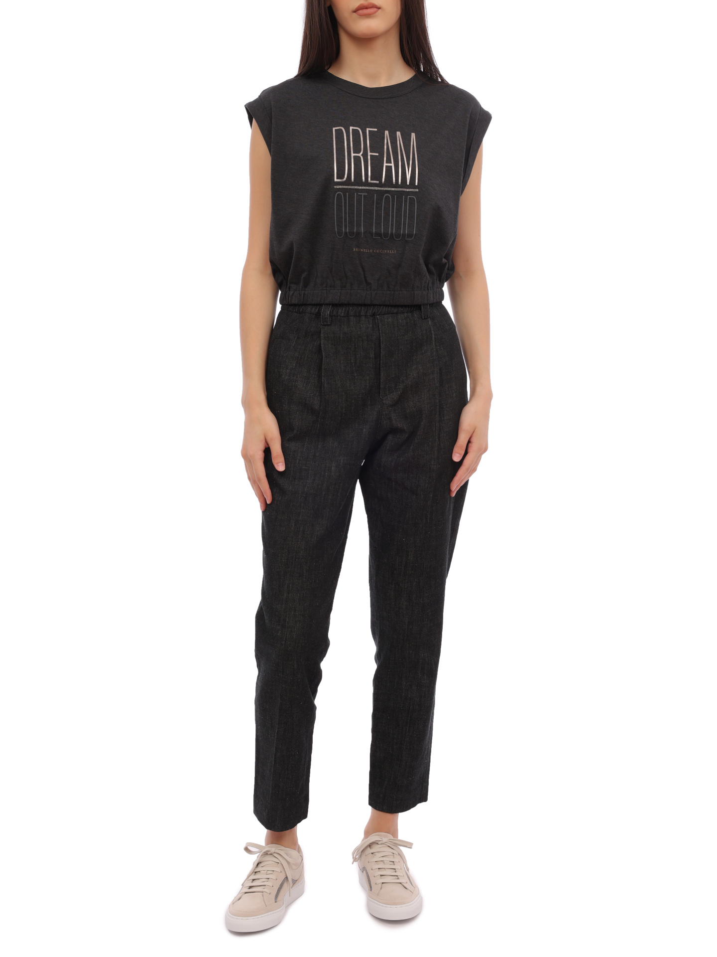 Джинсы Brunello Cucinelli M0F28B1015 C7081 черные женские на резинке — купить в интернет-магазине Verdistore