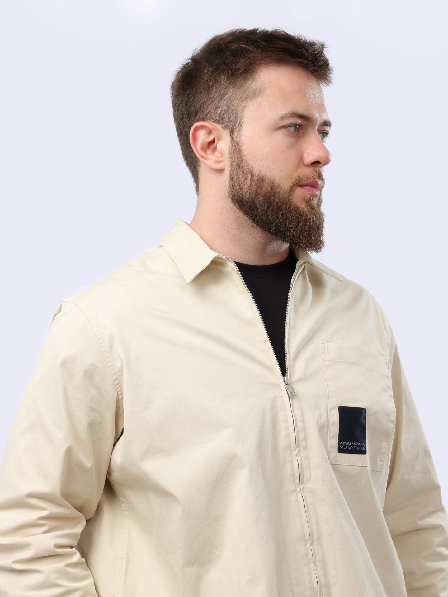 Рубашка Armani Exchange 3DZC06 ZN3TZ 1792 бежевая мужская на молнии — купить в интернет-магазине Verdistore