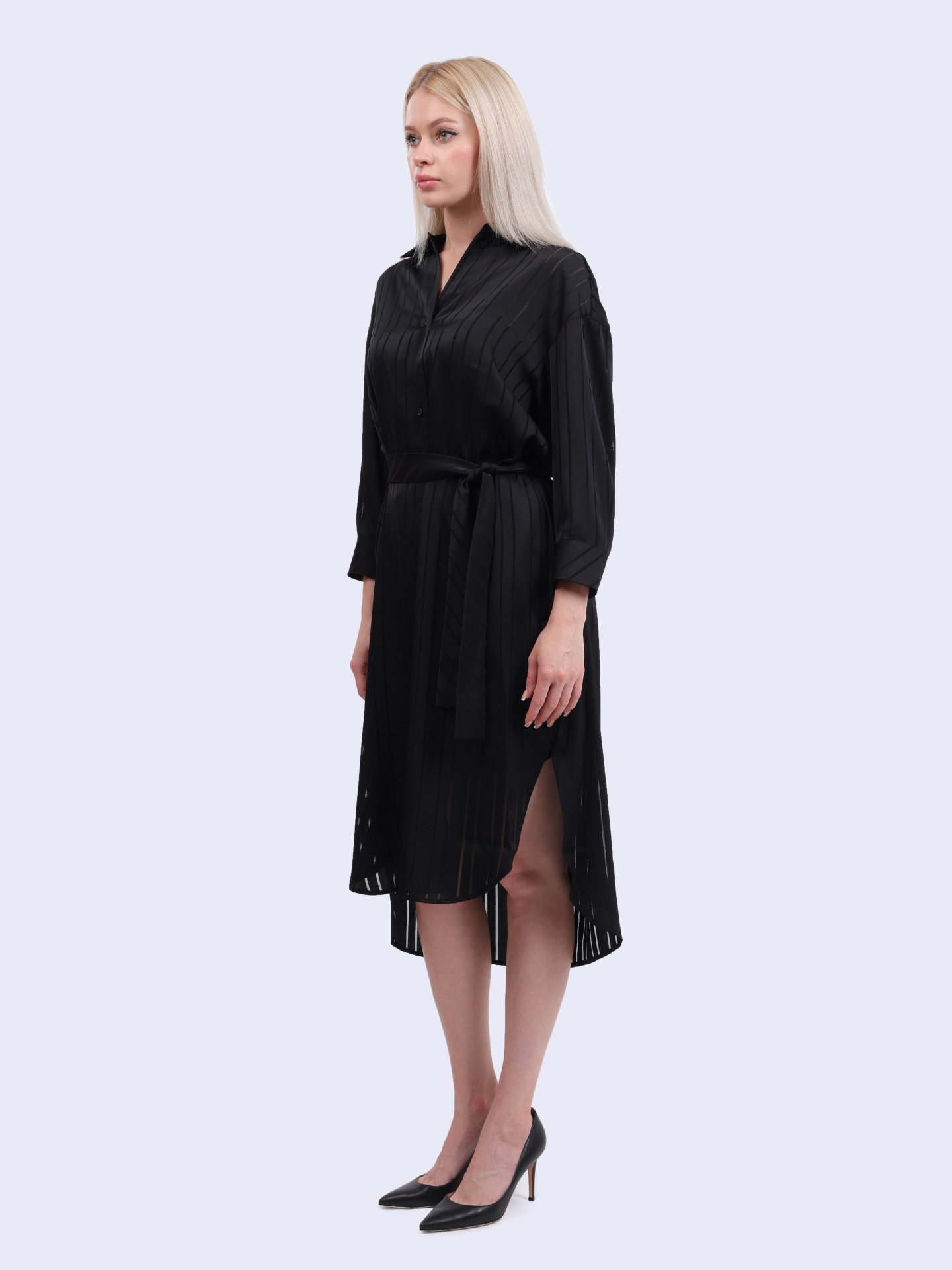 Платье Armani Exchange XW000484 AF12744 FC041 черное женское в полоску — купить в интернет-магазине Verdistore
