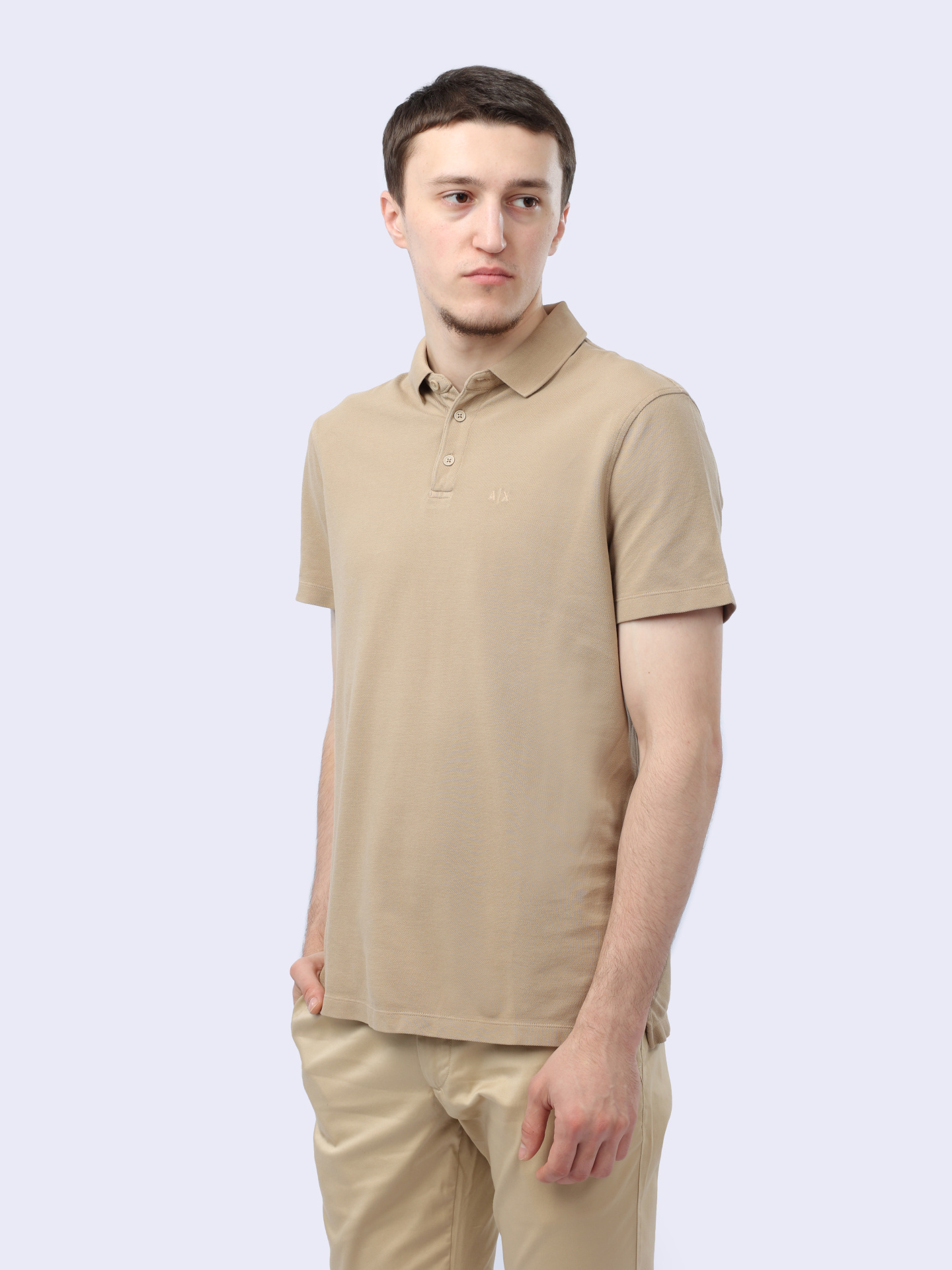 Поло Armani Exchange 3DZFAB ZJXUZ 1794 бежевое мужское из хлопка — купить в интернет-магазине Verdistore
