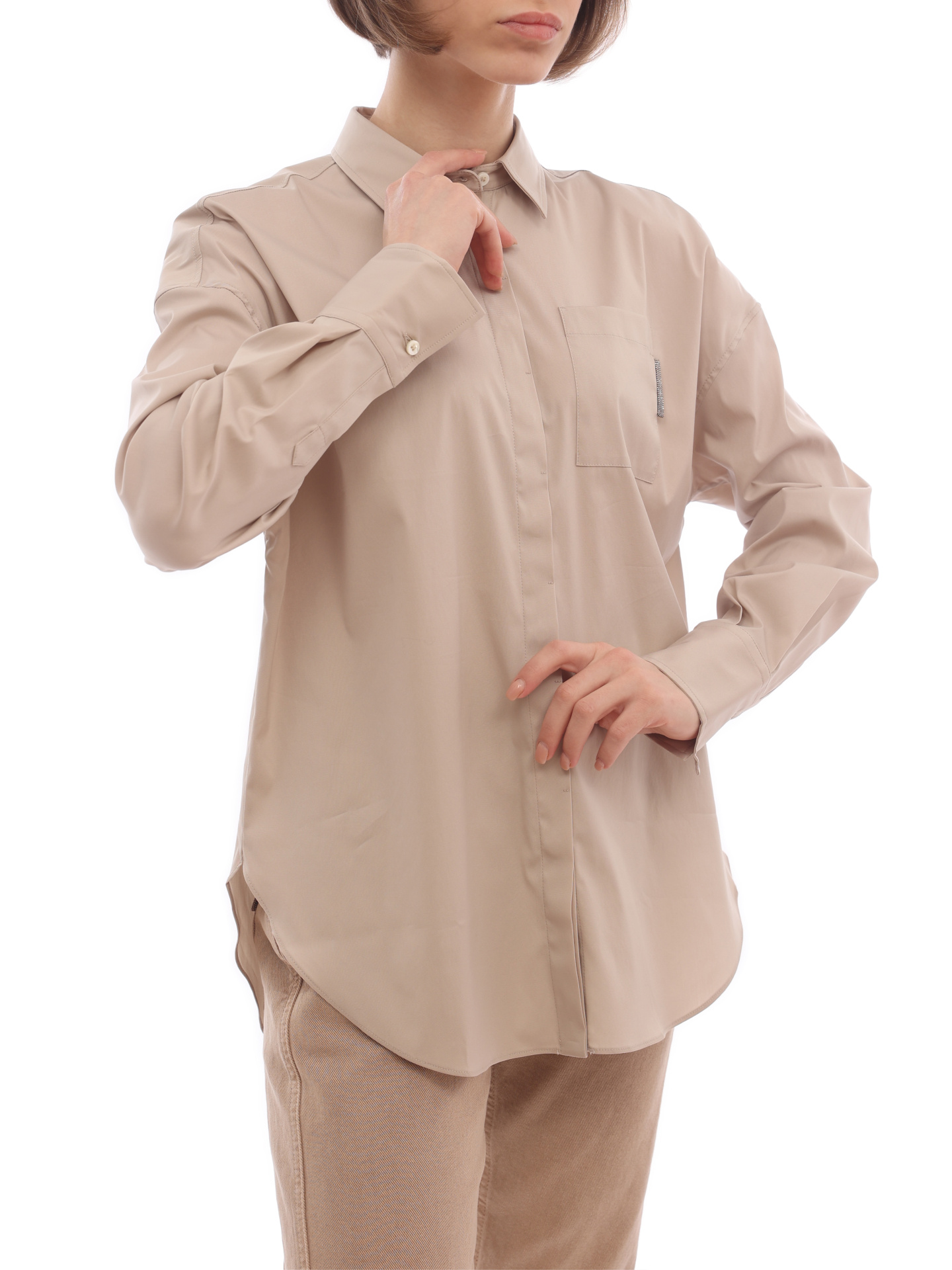 Блузка Brunello Cucinelli M0091MF116 C7498 песочная женская из хлопка — купить в интернет-магазине Verdistore