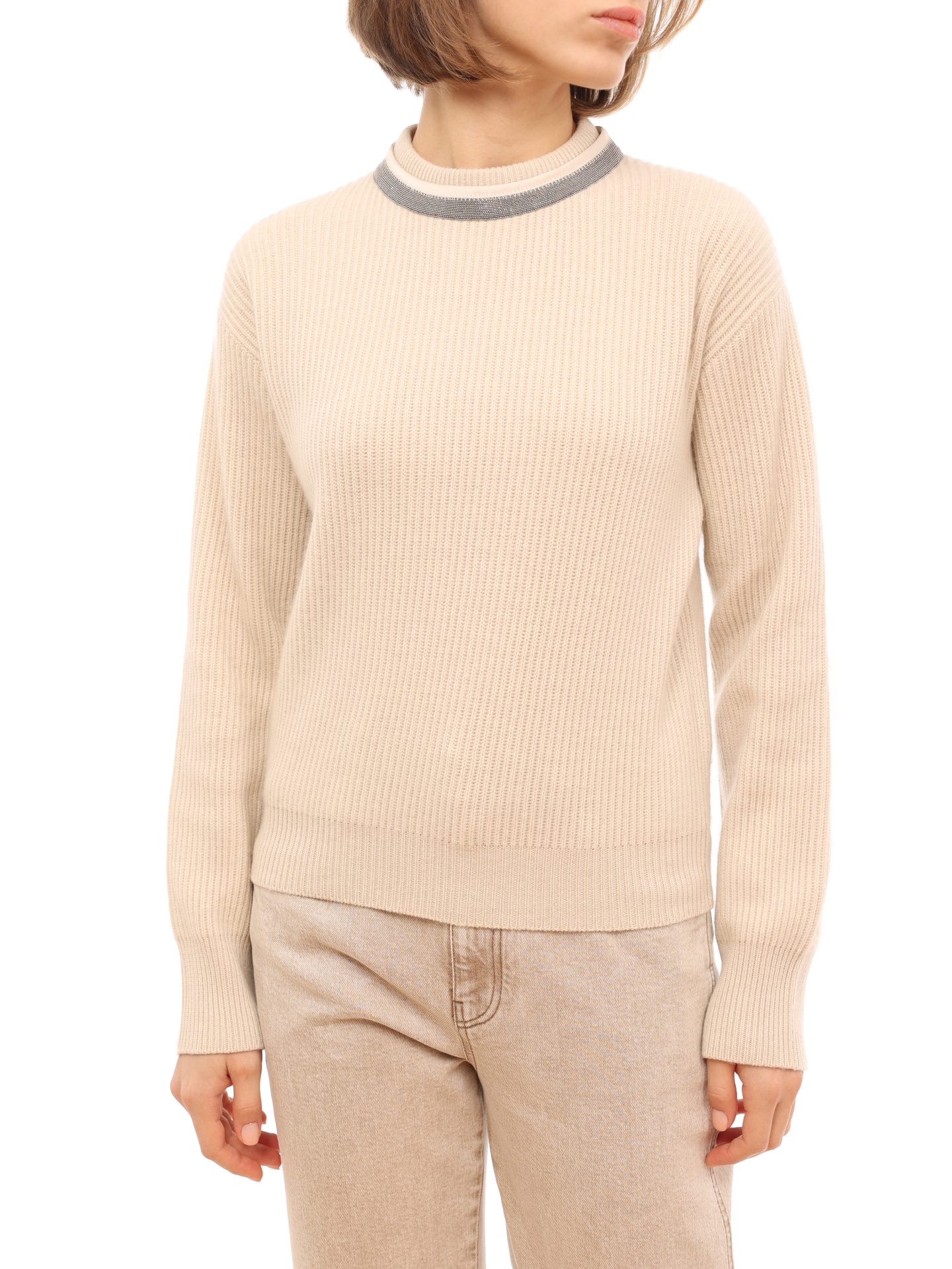 Джемпер Brunello Cucinelli M12712834 C2430 бежевый женский из кашемира — купить в интернет-магазине Verdistore