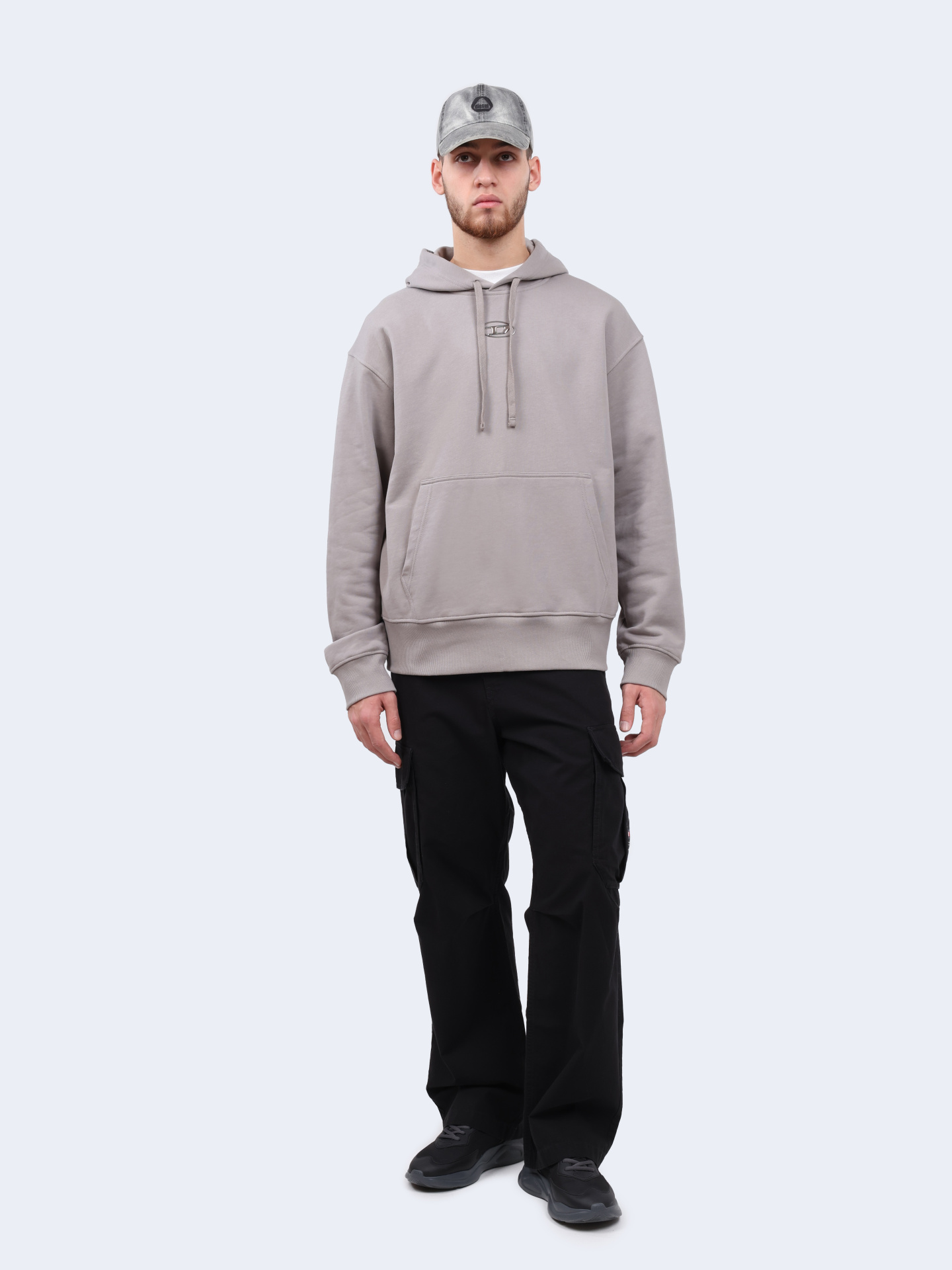 Худи Diesel A098560BMBJ9BX серое мужское из хлопка — купить в интернет-магазине Verdistore