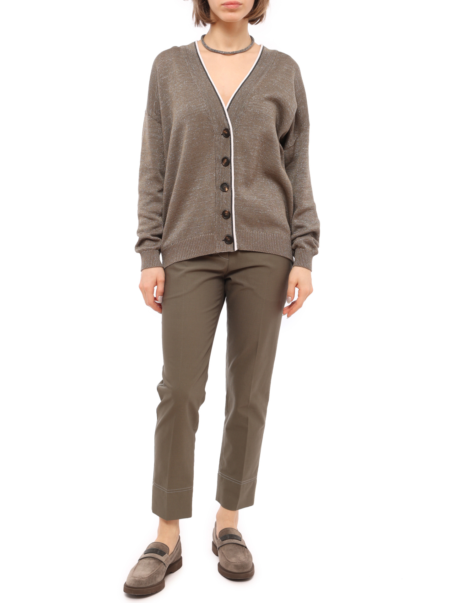 Кардиган Brunello Cucinelli M74767406 CE821 коричневый женский из хлопка — купить в интернет-магазине Verdistore