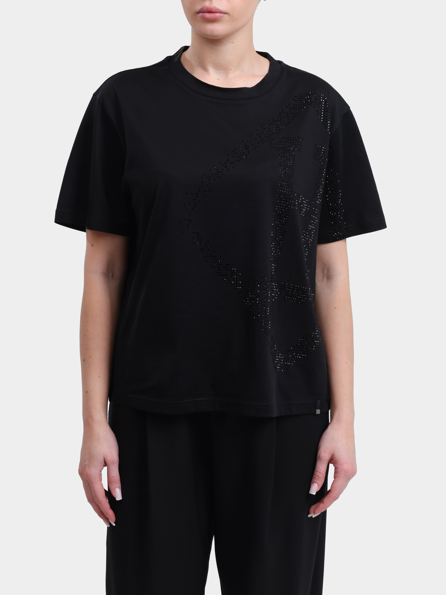 Футболка Herno JG000321D 52125 9393 черная женская с крупным принтом из страз — купить в интернет-магазине Verdistore