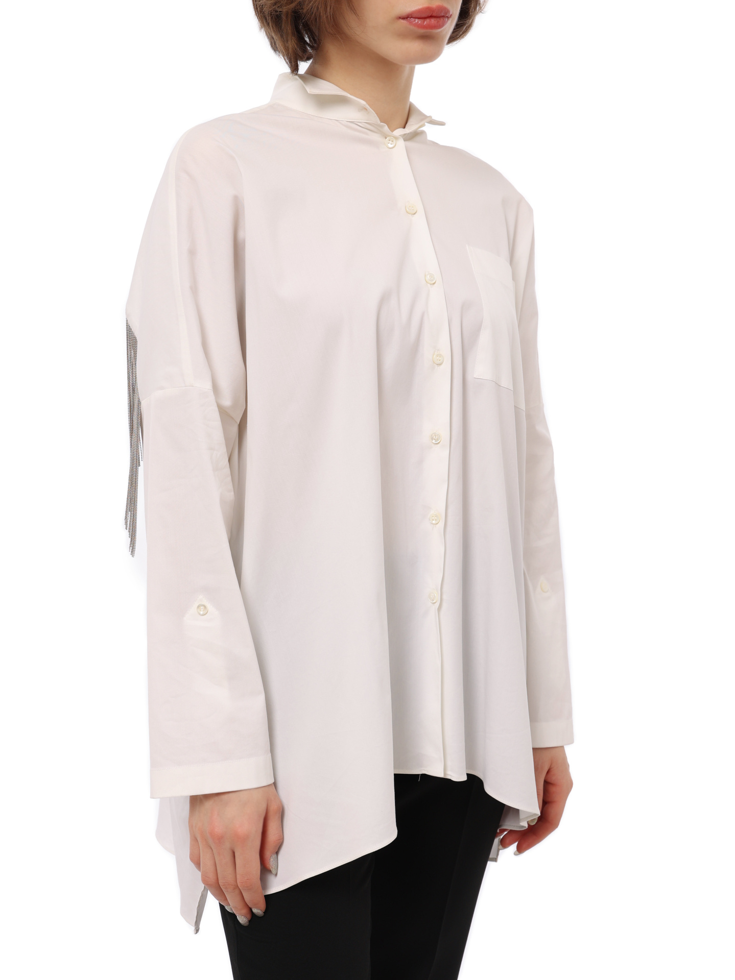 Блузка Brunello Cucinelli M0091M9906 белая женская с бахромой из цепочек — купить в интернет-магазине Verdistore