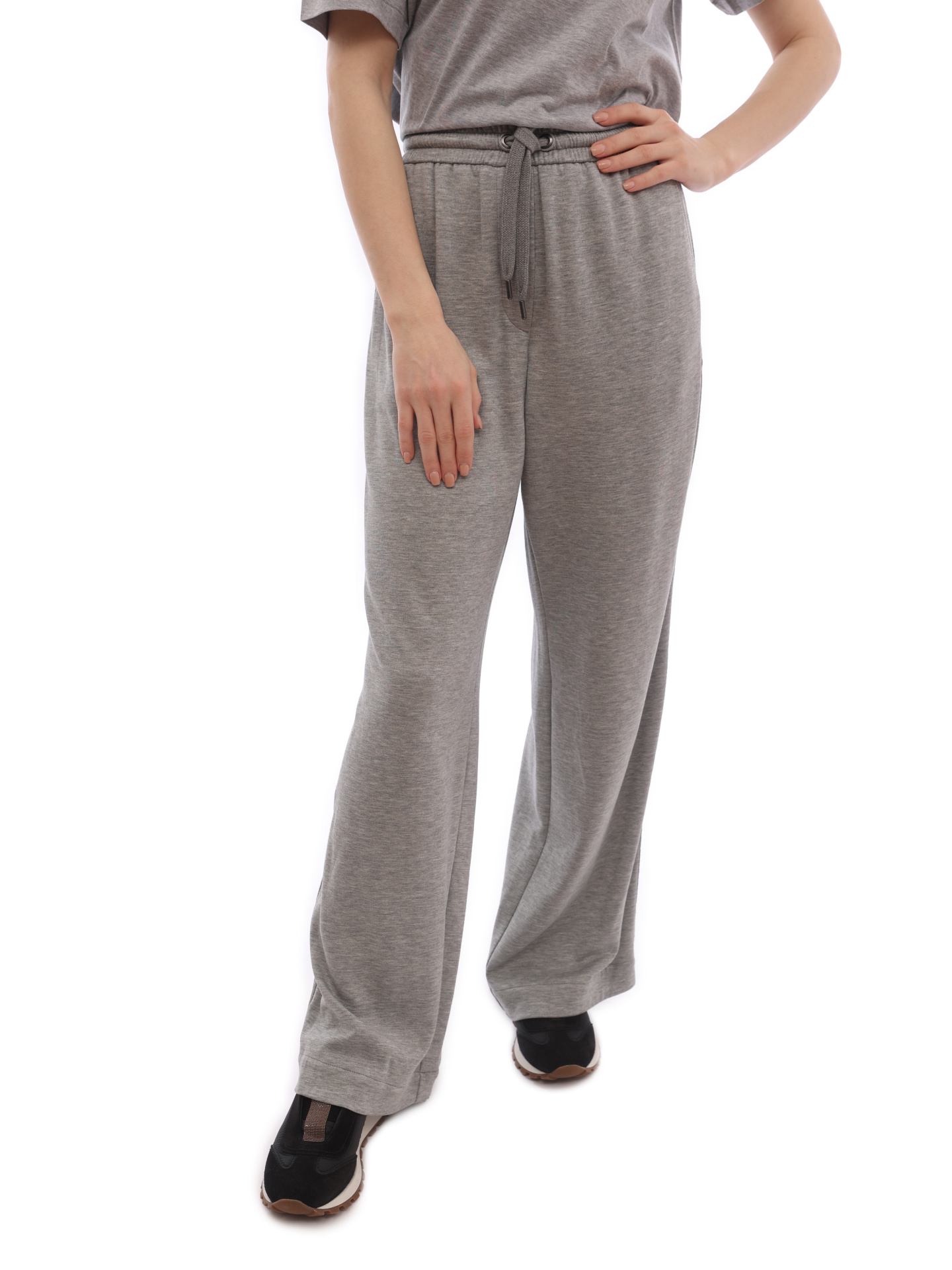 Брюки Brunello Cucinelli MD828SM689 C571 серые женские с узкими лампасами — купить в интернет-магазине Verdistore